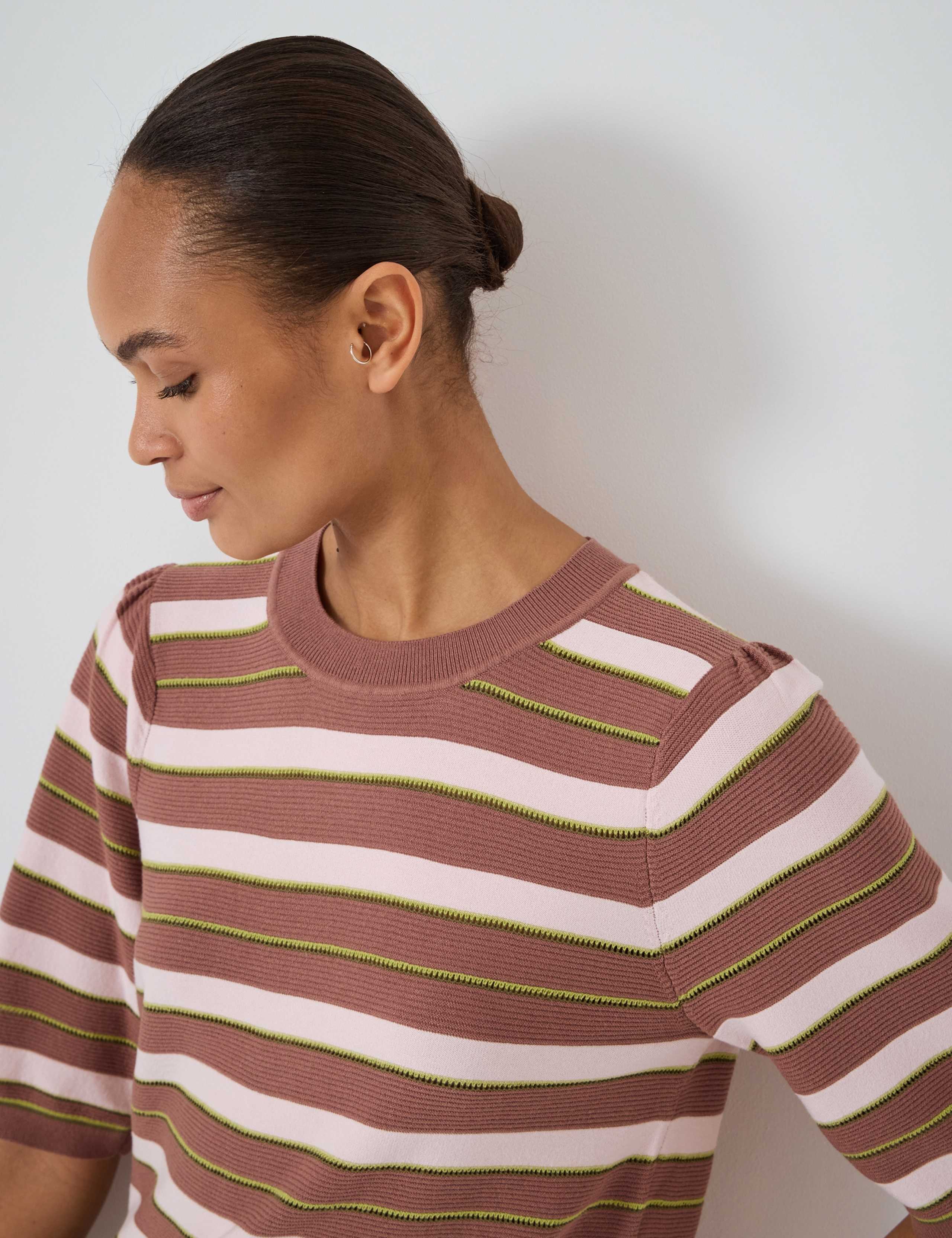 Striped Gathered Knitted T-Shirt 4 of 5