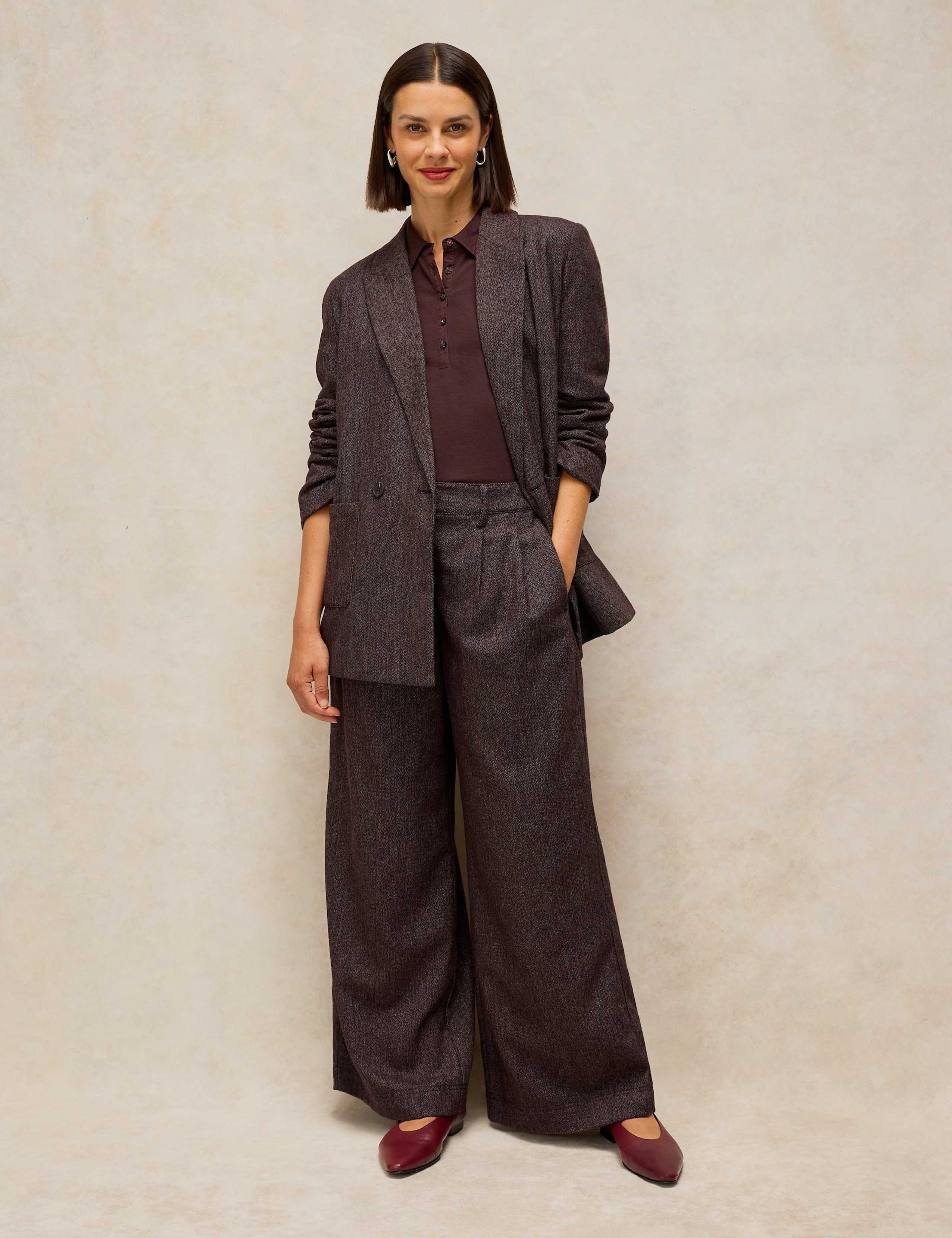 Wool Blend Tweed Wide Leg Trousers 3 of 6