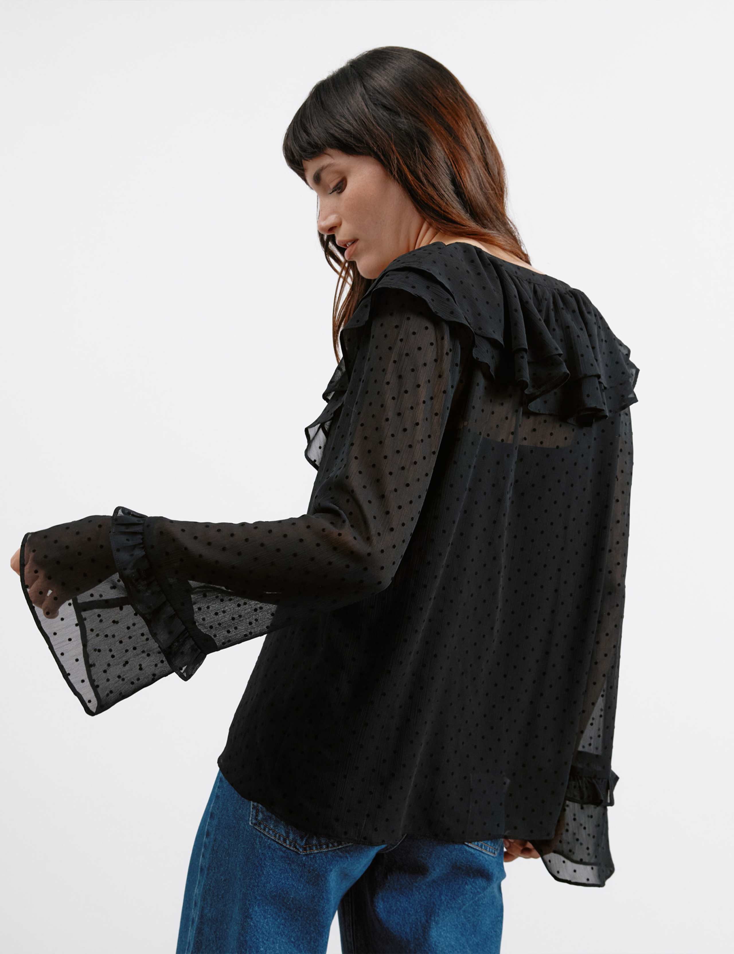 Flocked Spot Ruffle Blouse 3 of 5
