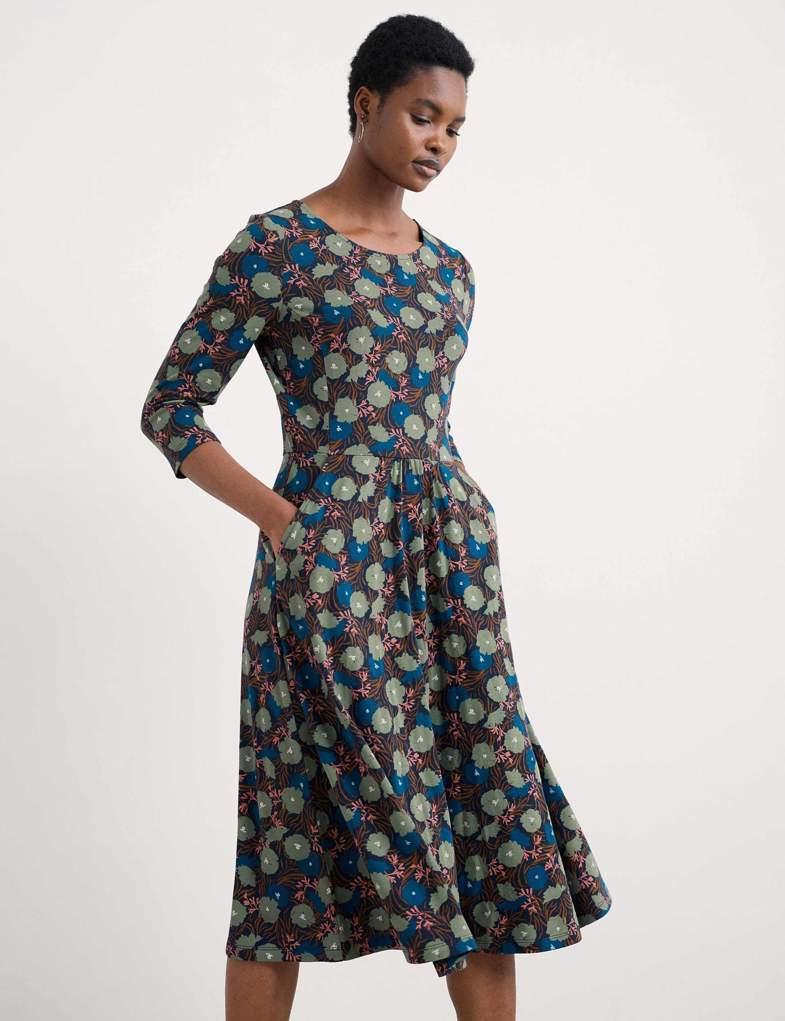 Cotton Rich Floral Midi Skater Dress 3 of 5