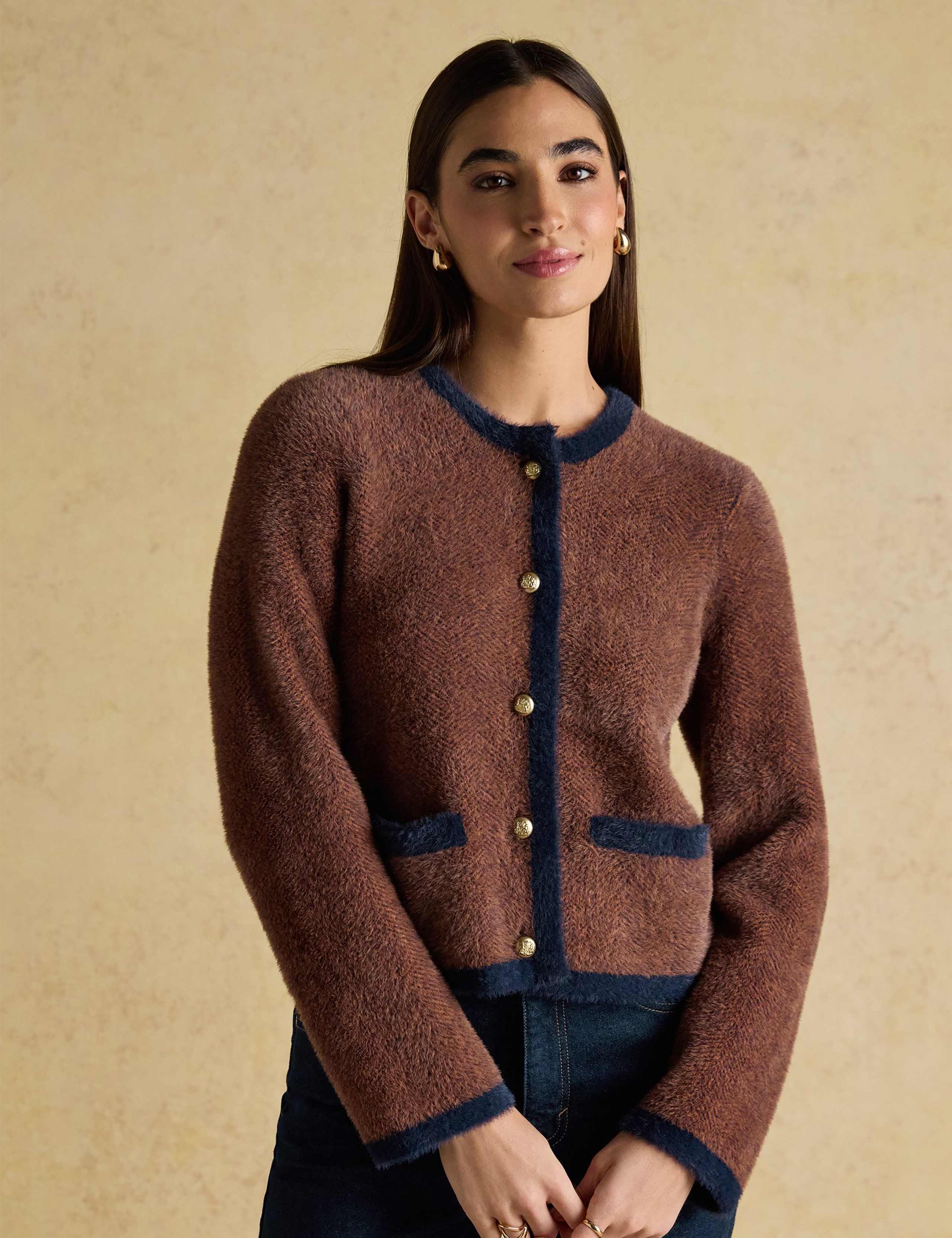 Herringbone Knitted Button Front Cardigan 1 of 8