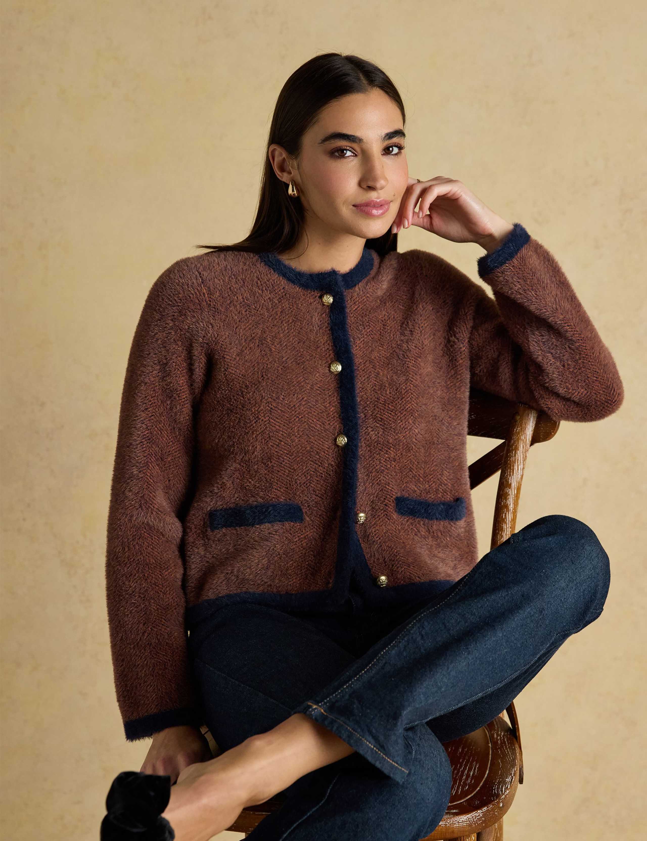 Herringbone Knitted Button Front Cardigan 3 of 8