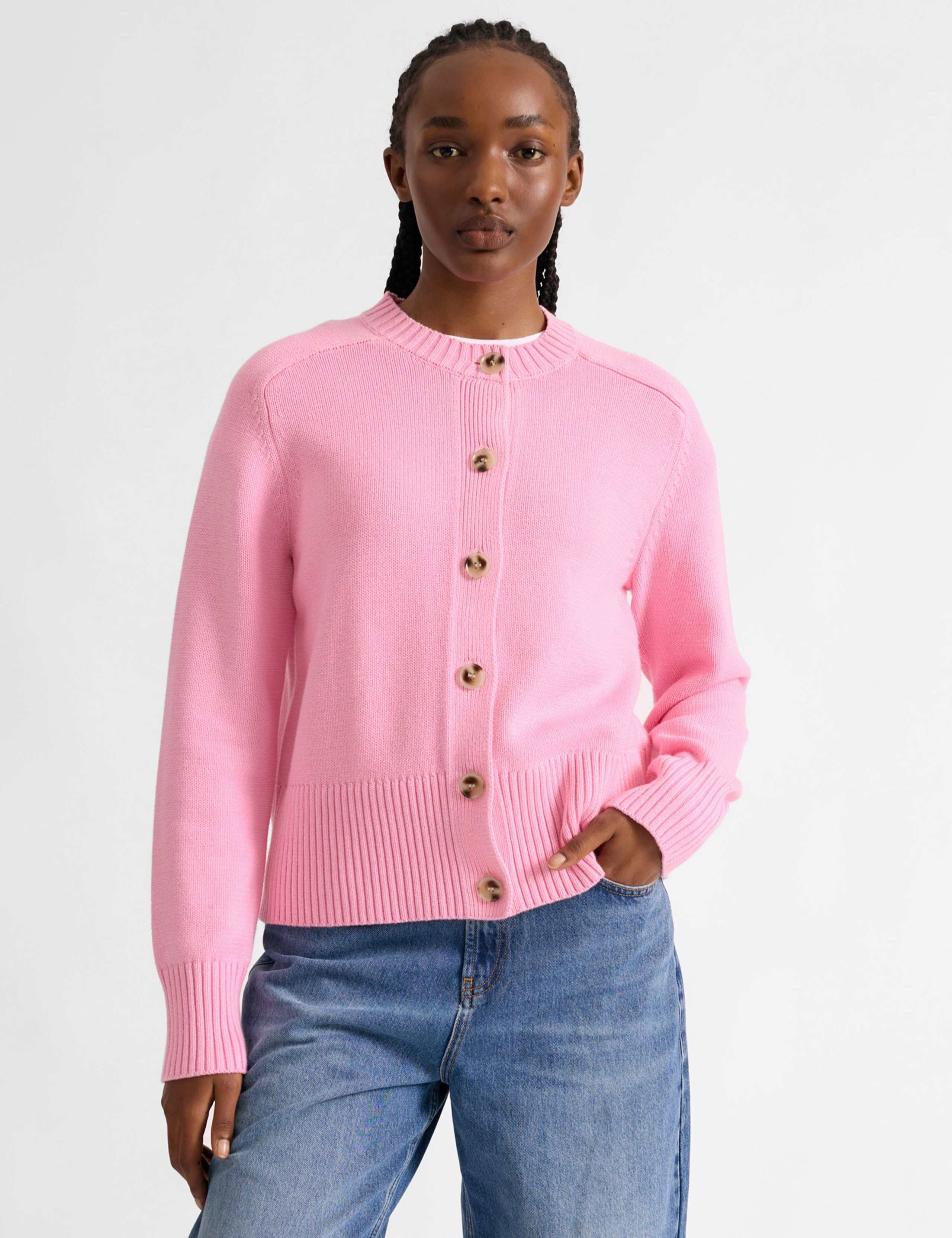 Pure Cotton Textured Crew Neck Cardigan 1 of 4