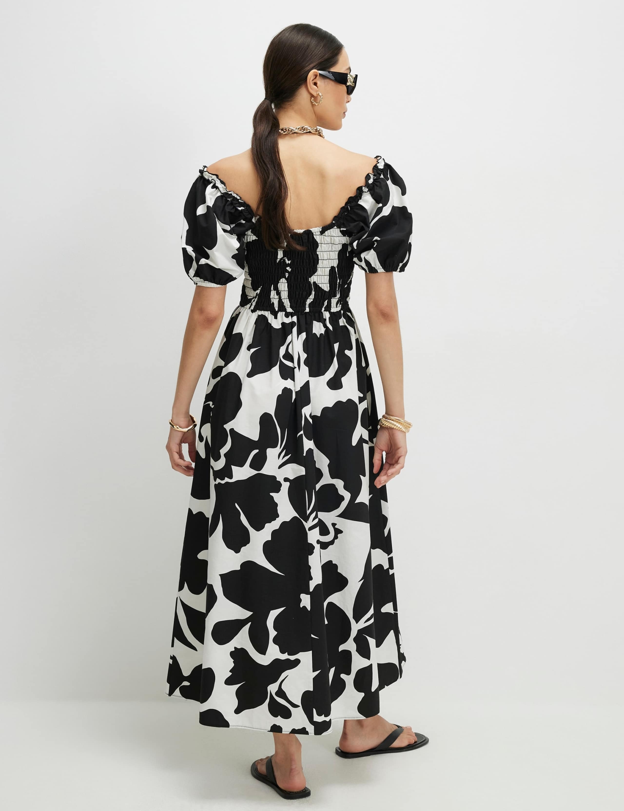 Pure Cotton Floral Midi Shirred Dress 2 of 4