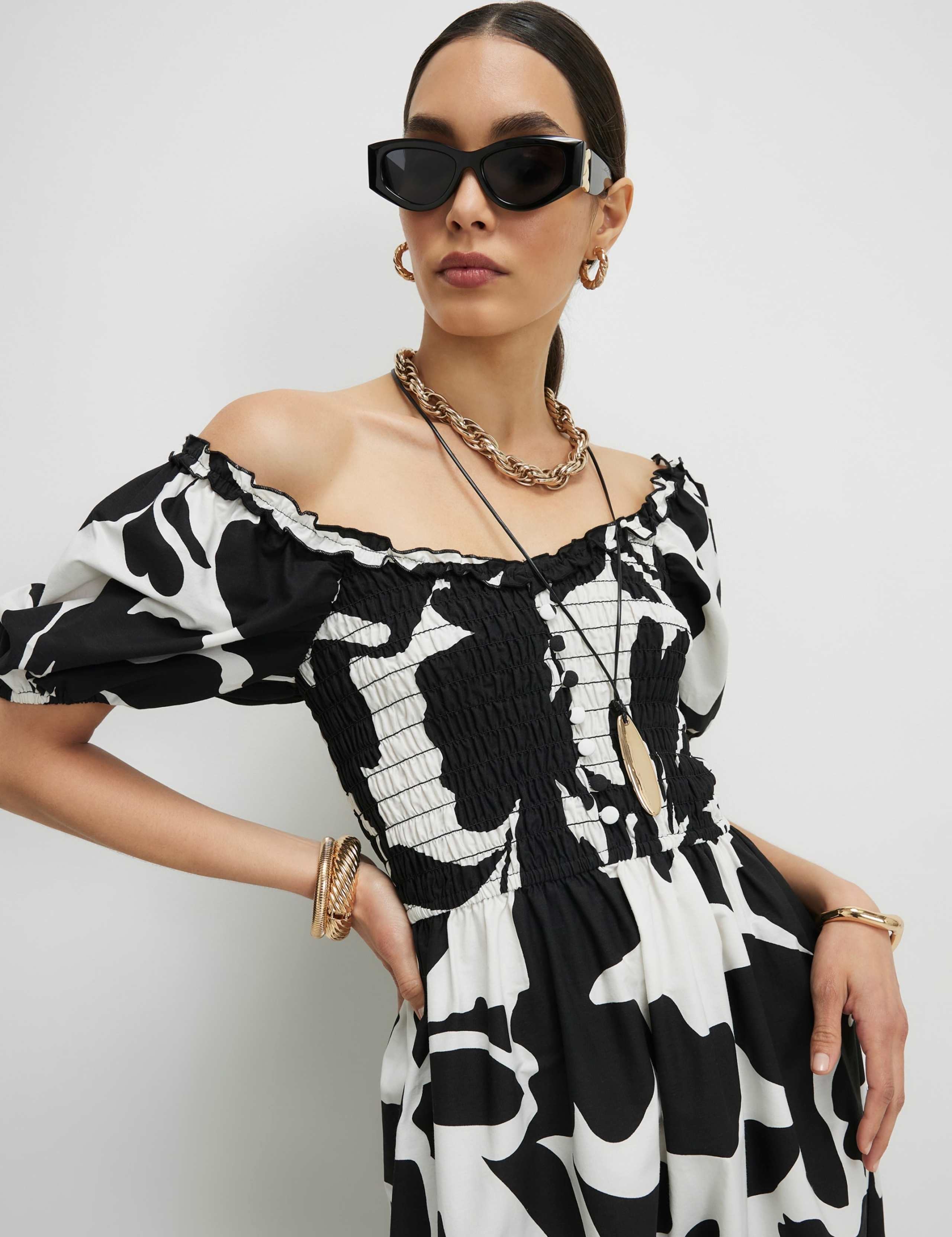 Pure Cotton Floral Midi Shirred Dress 4 of 4