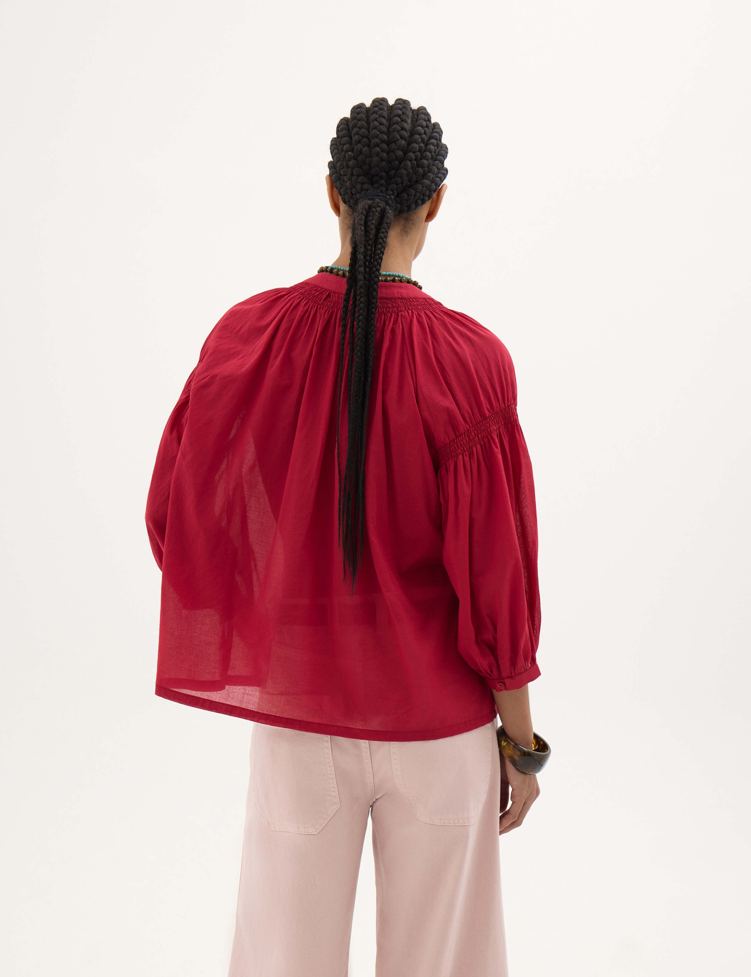 Pure Cotton V-Neck Gathered Sleeve Blouse 3 of 5