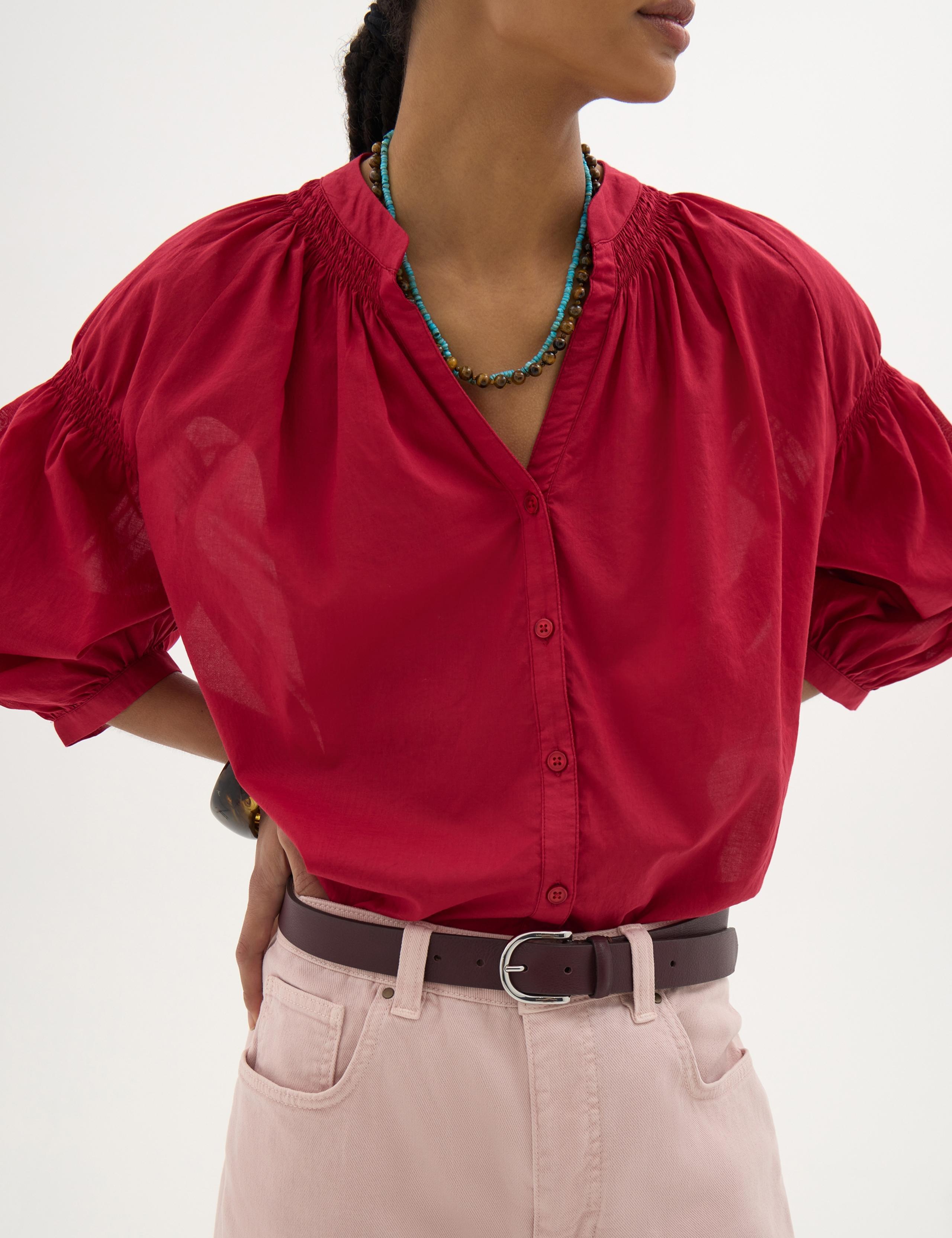 Pure Cotton V-Neck Gathered Sleeve Blouse 4 of 5
