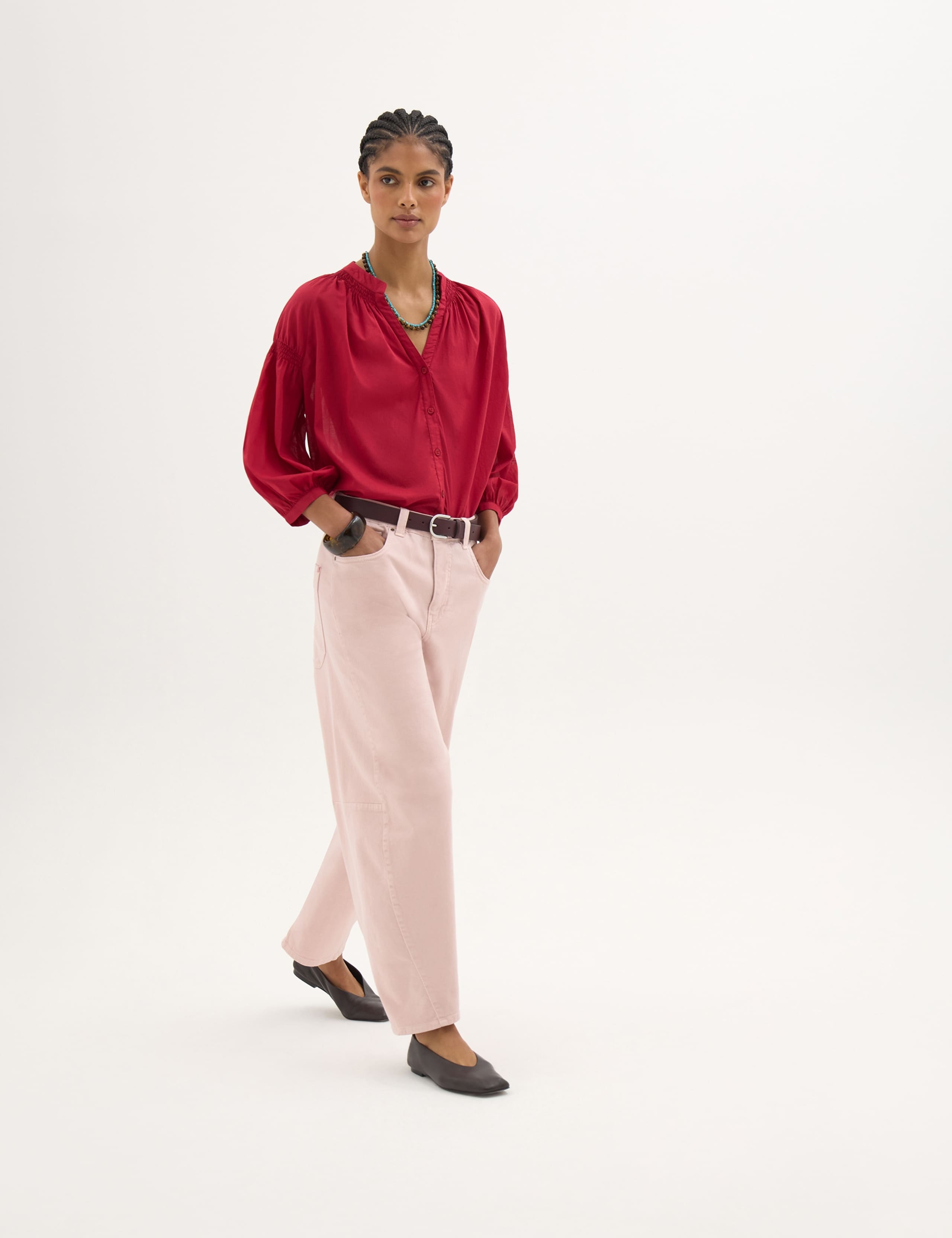 Pure Cotton V-Neck Gathered Sleeve Blouse 5 of 5