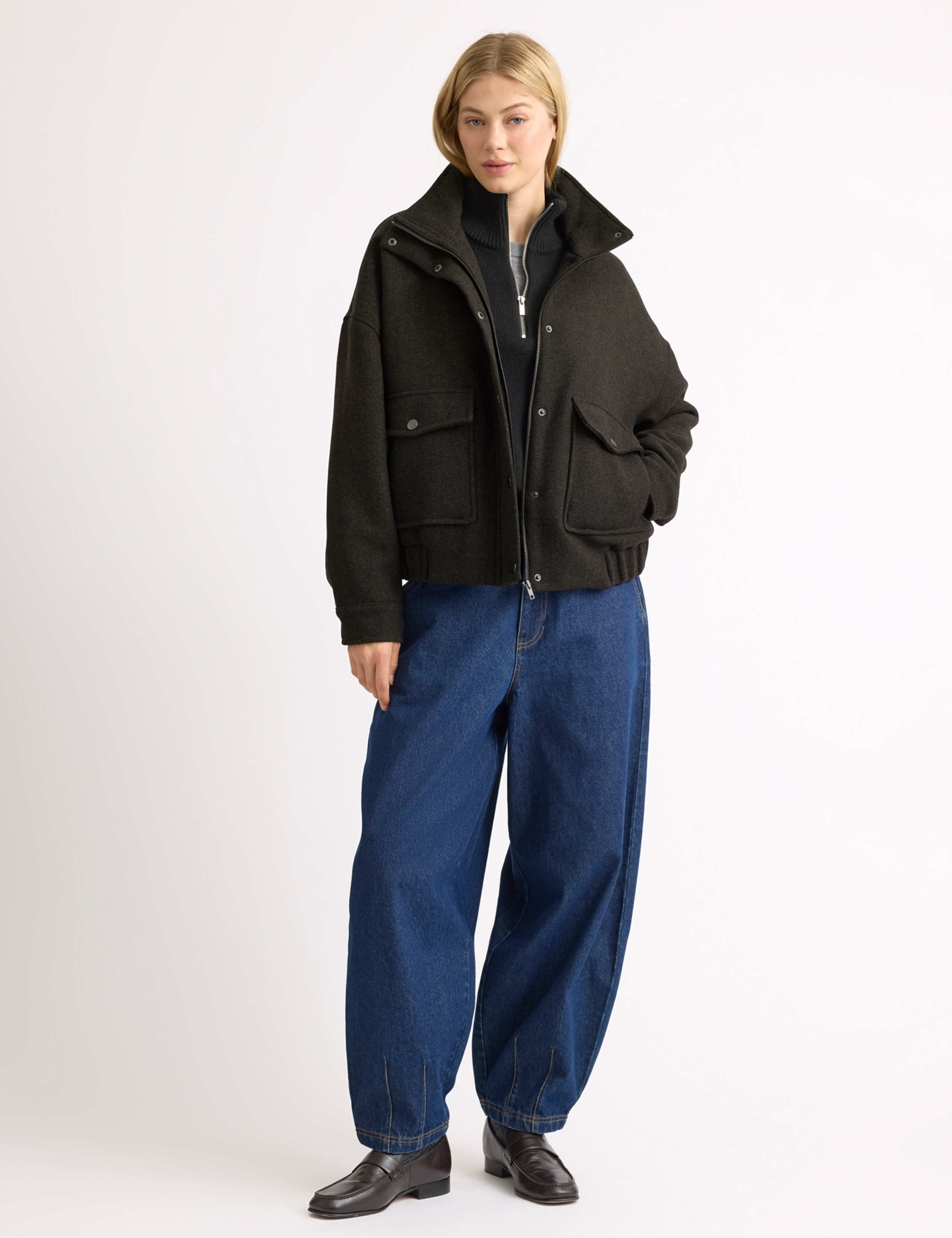 Wool Blend Funnel Neck Herringbone Jacket 4 of 6