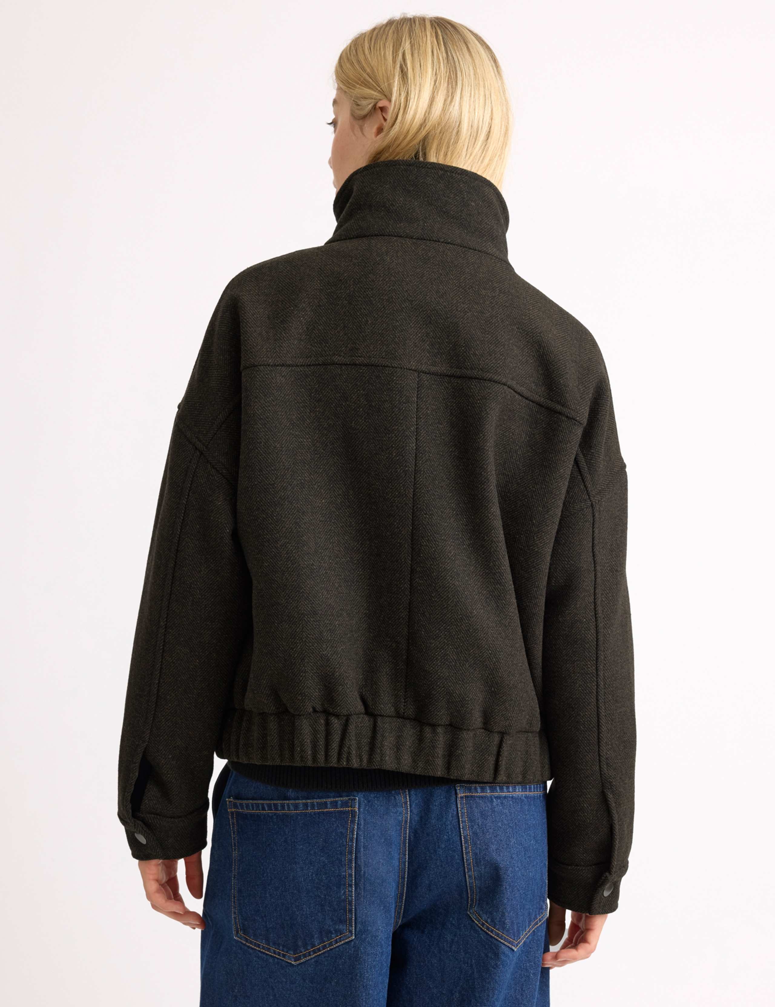 Wool Blend Funnel Neck Herringbone Jacket 5 of 6