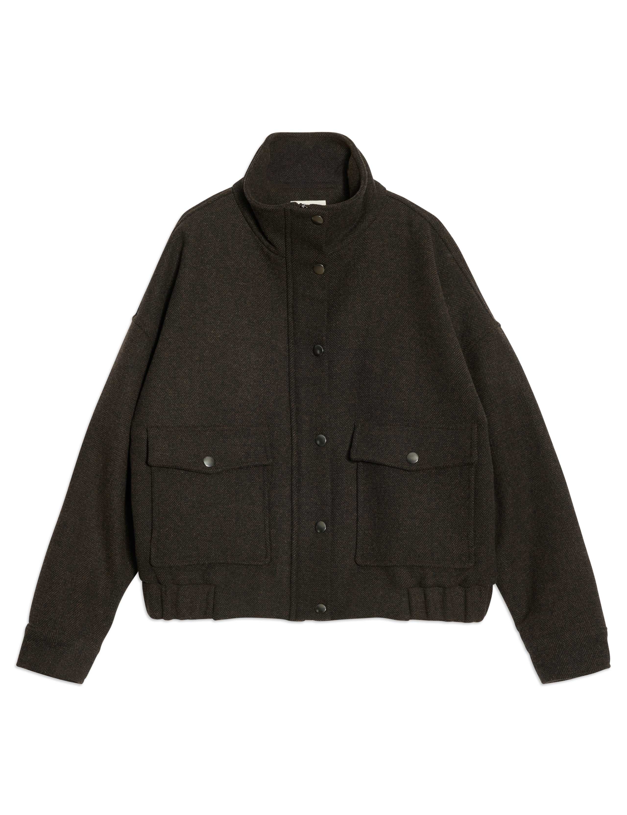 Wool Blend Funnel Neck Herringbone Jacket 2 of 6
