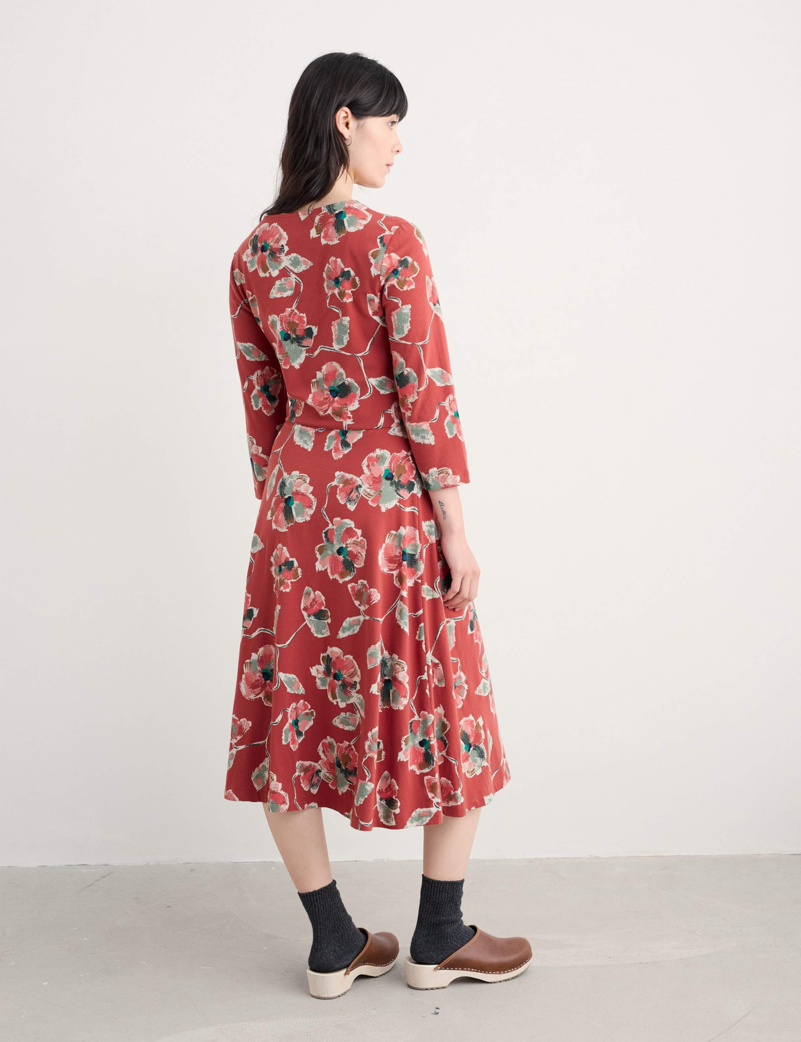 Cotton Rich Floral V-Neck Midi Skater Dress 3 of 6