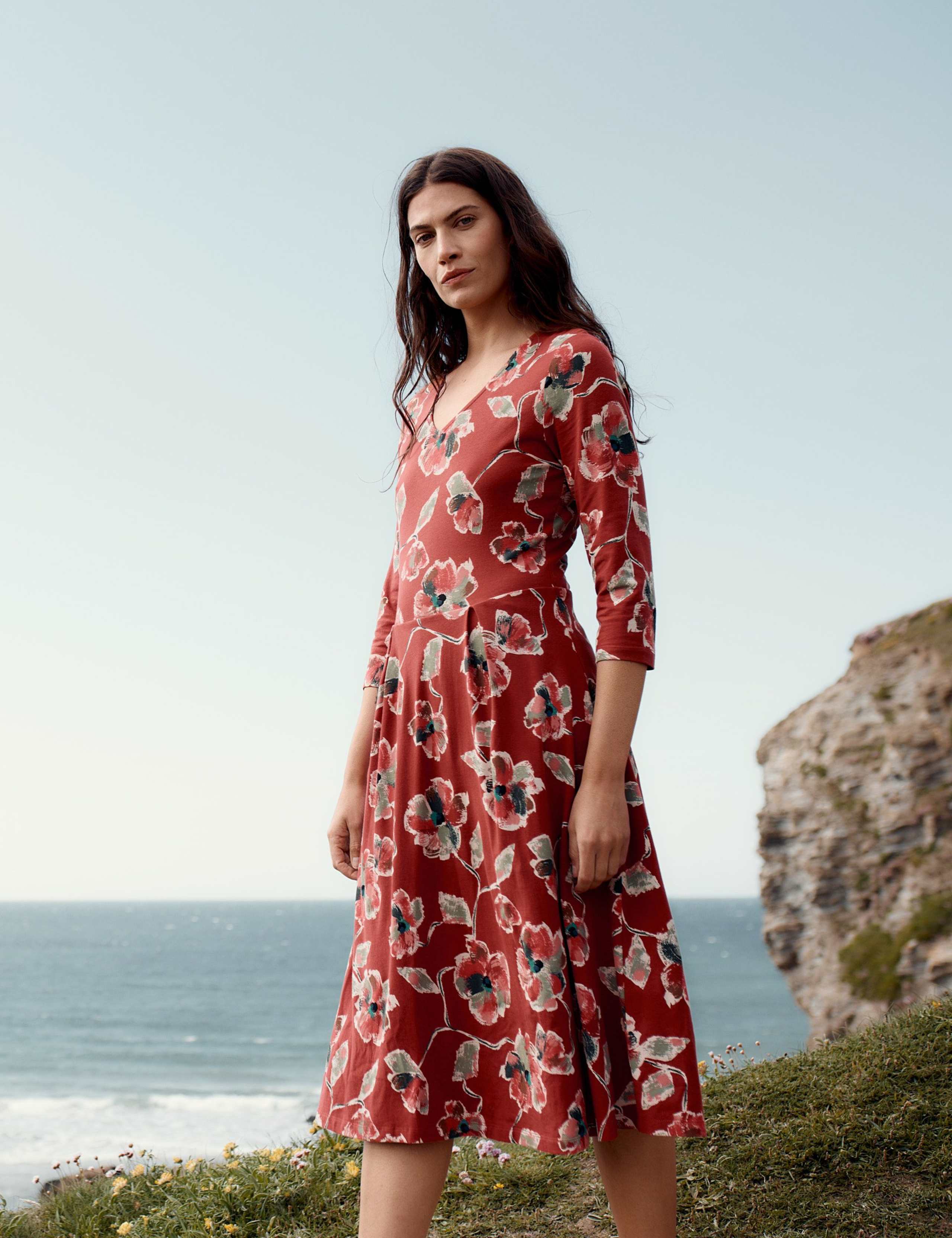 Cotton Rich Floral V-Neck Midi Skater Dress 5 of 6