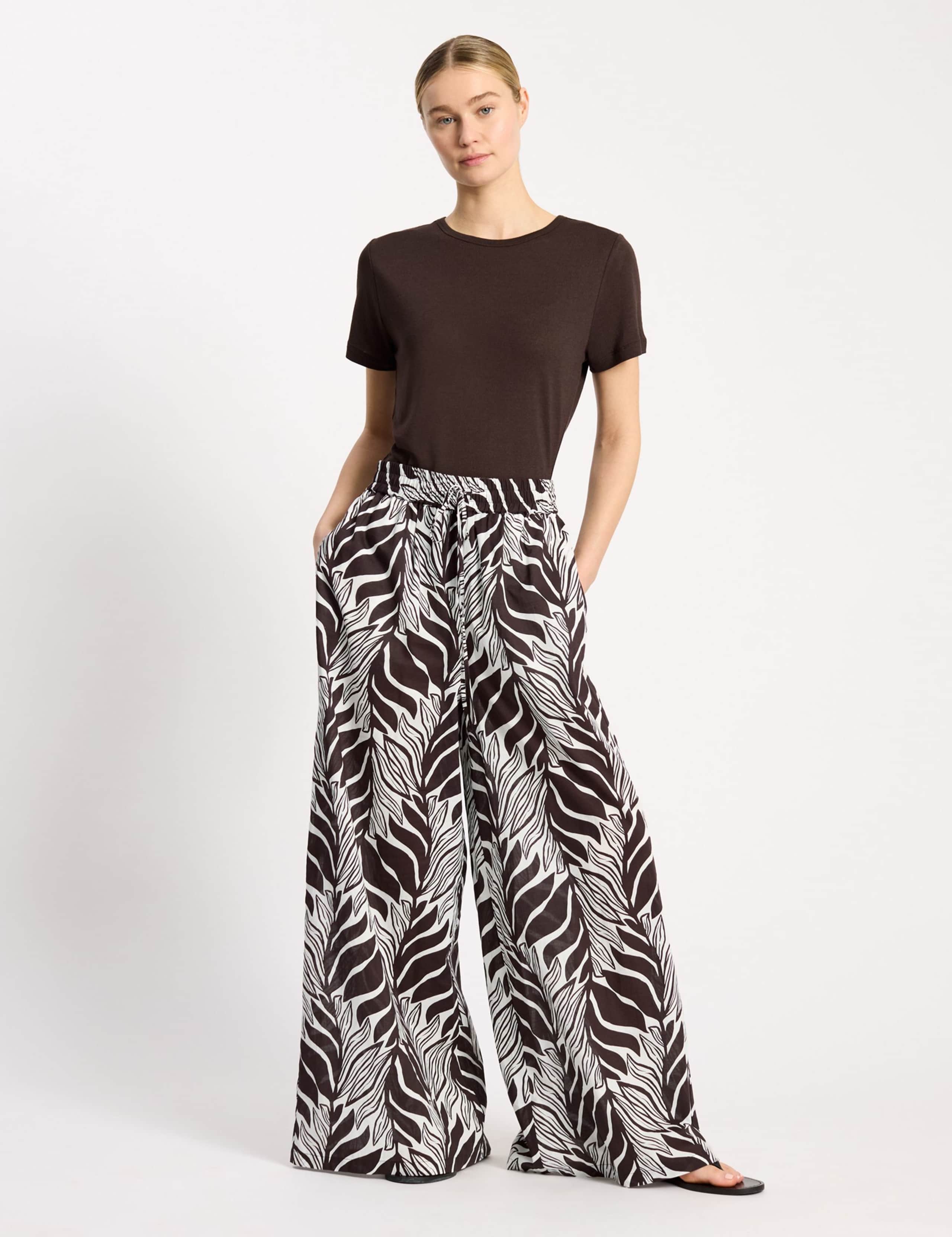Pure Cotton Palm Print Wide Leg Trousers 4 of 5