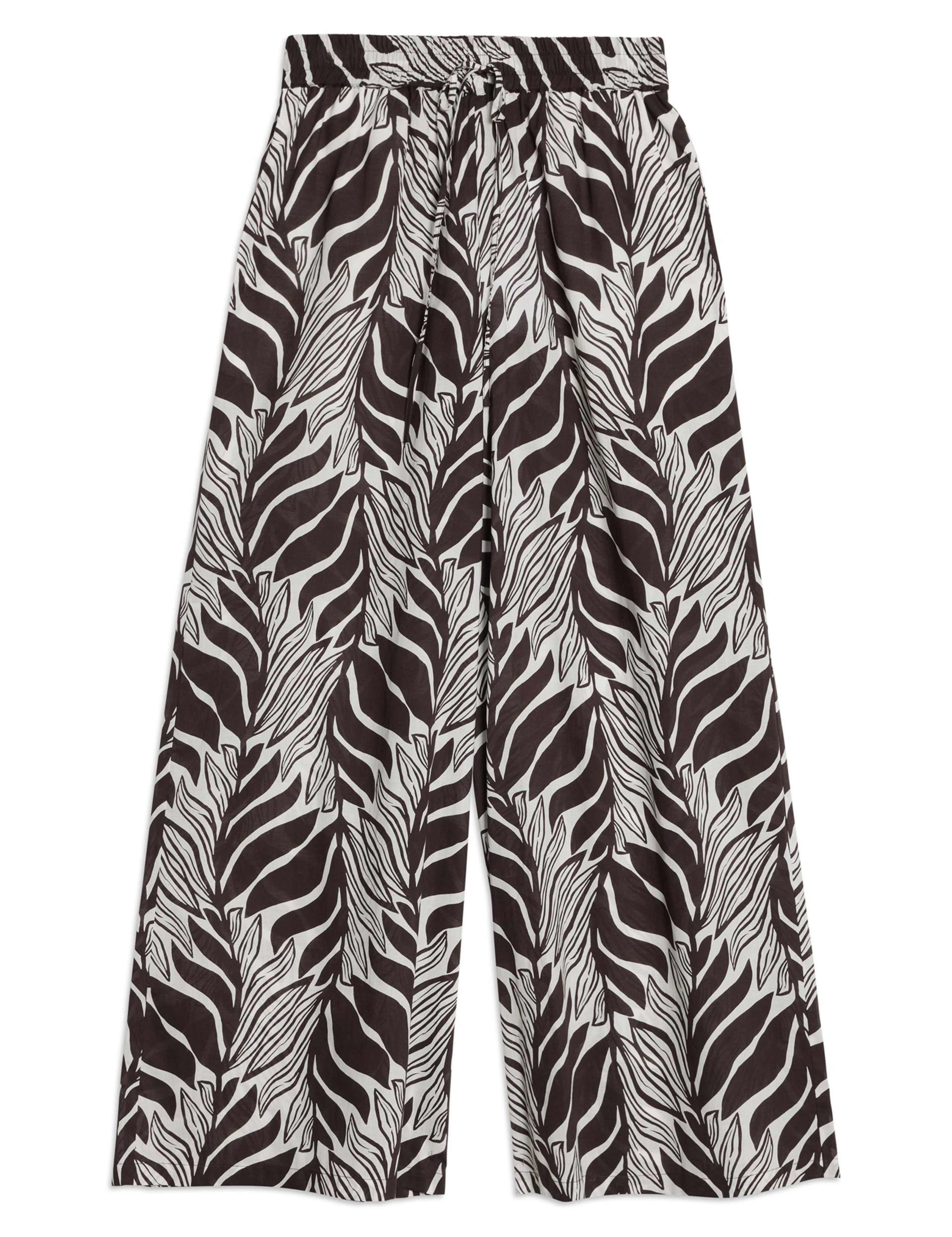 Pure Cotton Palm Print Wide Leg Trousers 2 of 5