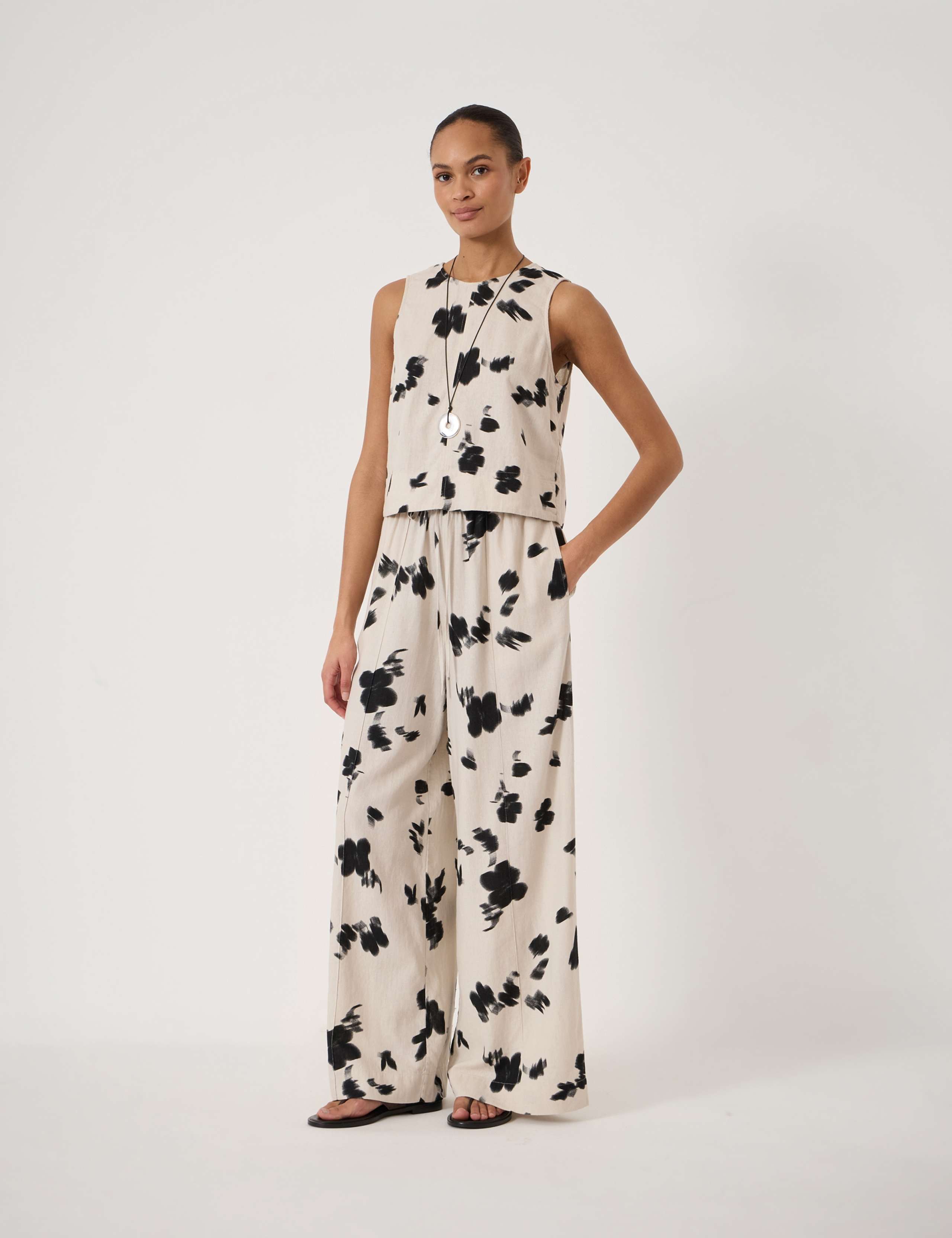 Linen Blend Printed Shell Top 4 of 5
