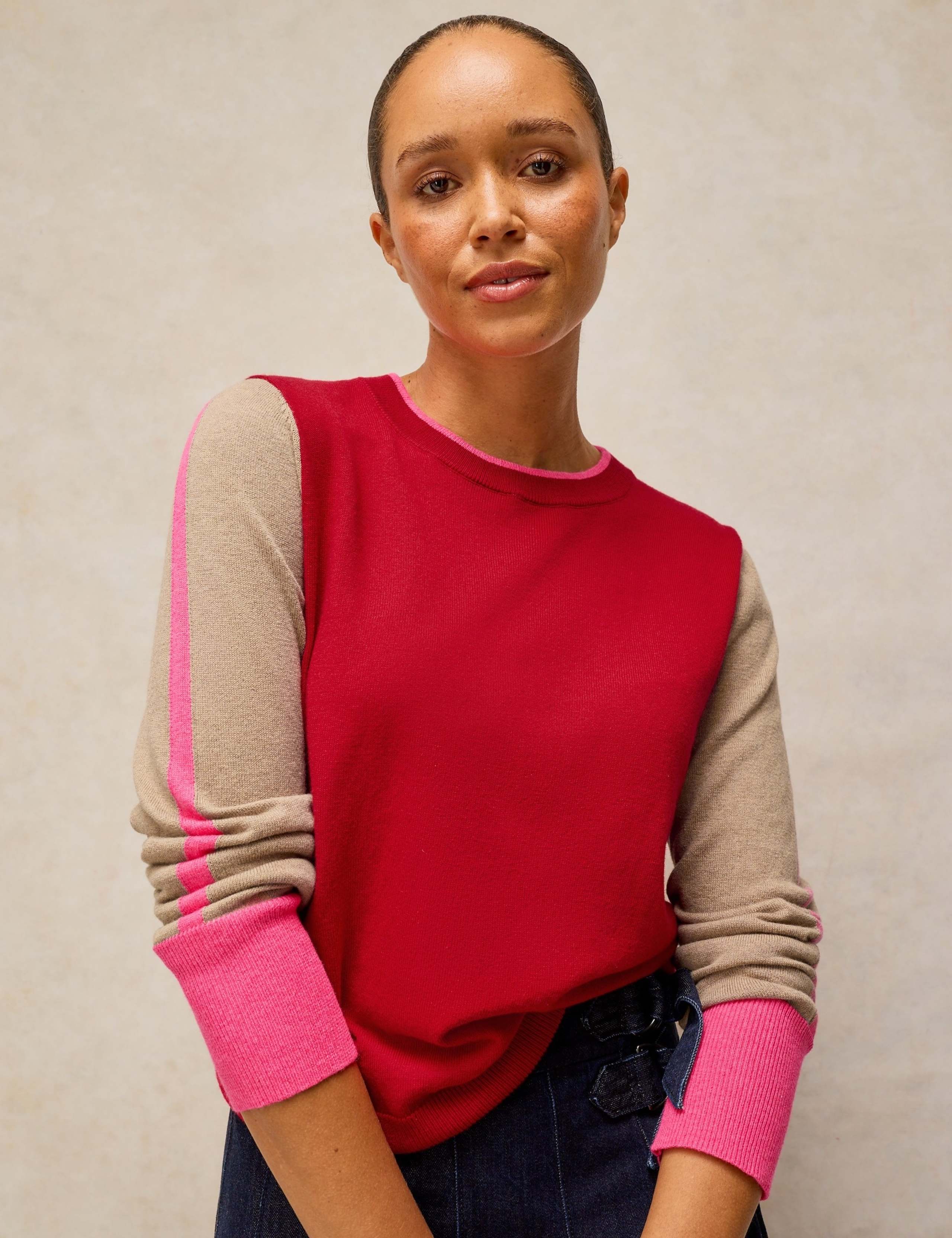 Katie Cotton Rich Colour Block Jumper with Wool 1 of 6