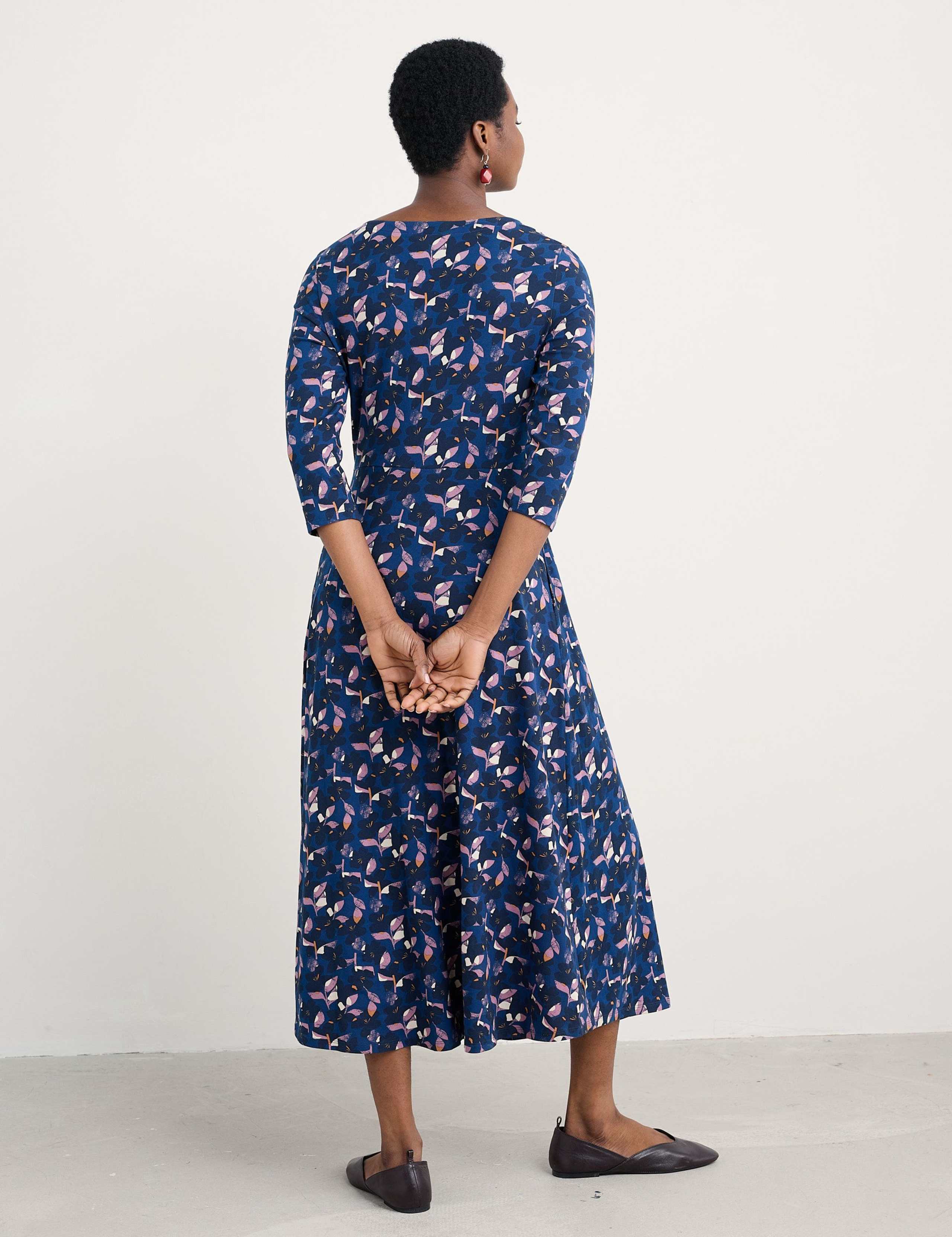 Cotton Rich Floral Midi Skater Dress 3 of 5