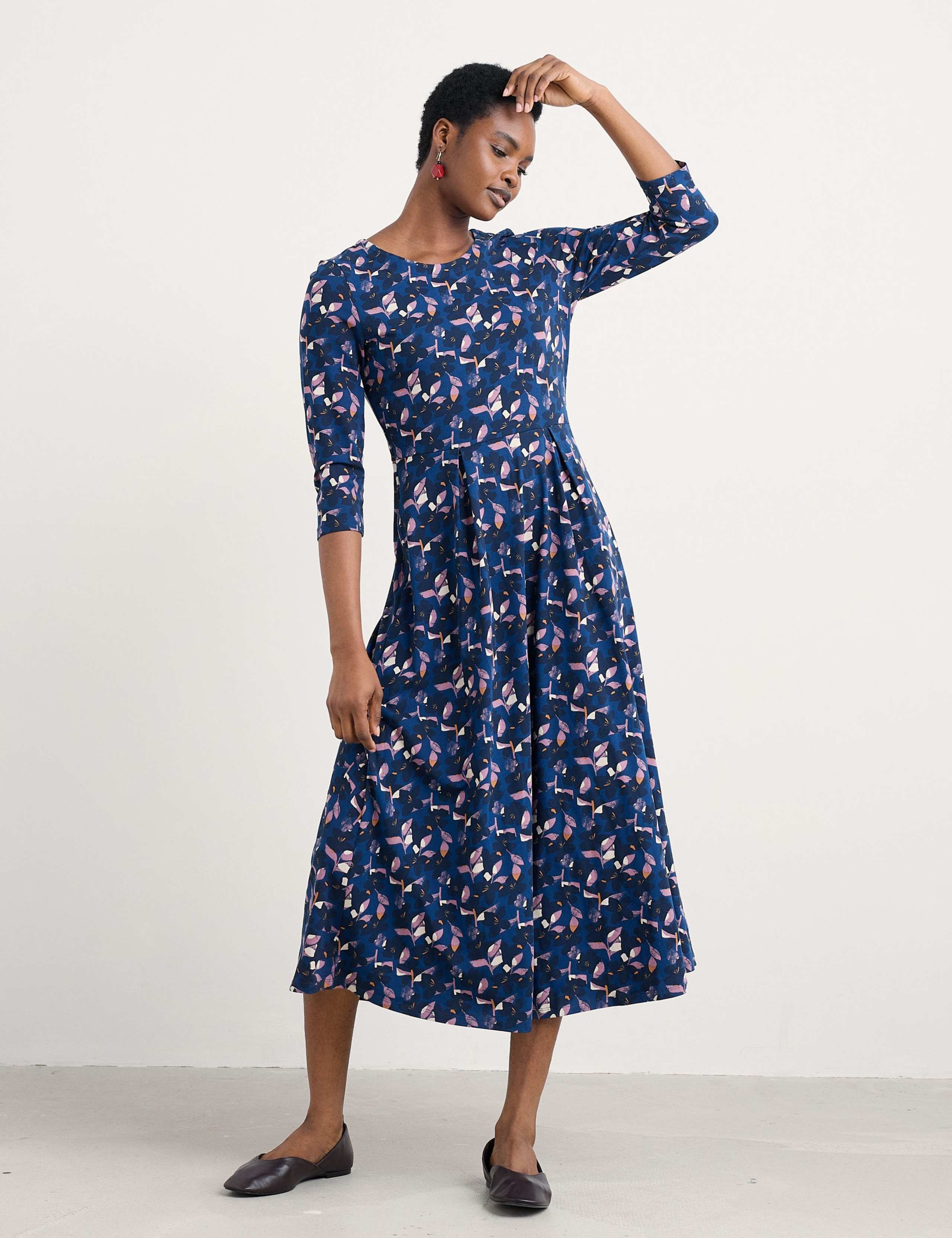 Cotton Rich Floral Midi Skater Dress 4 of 5