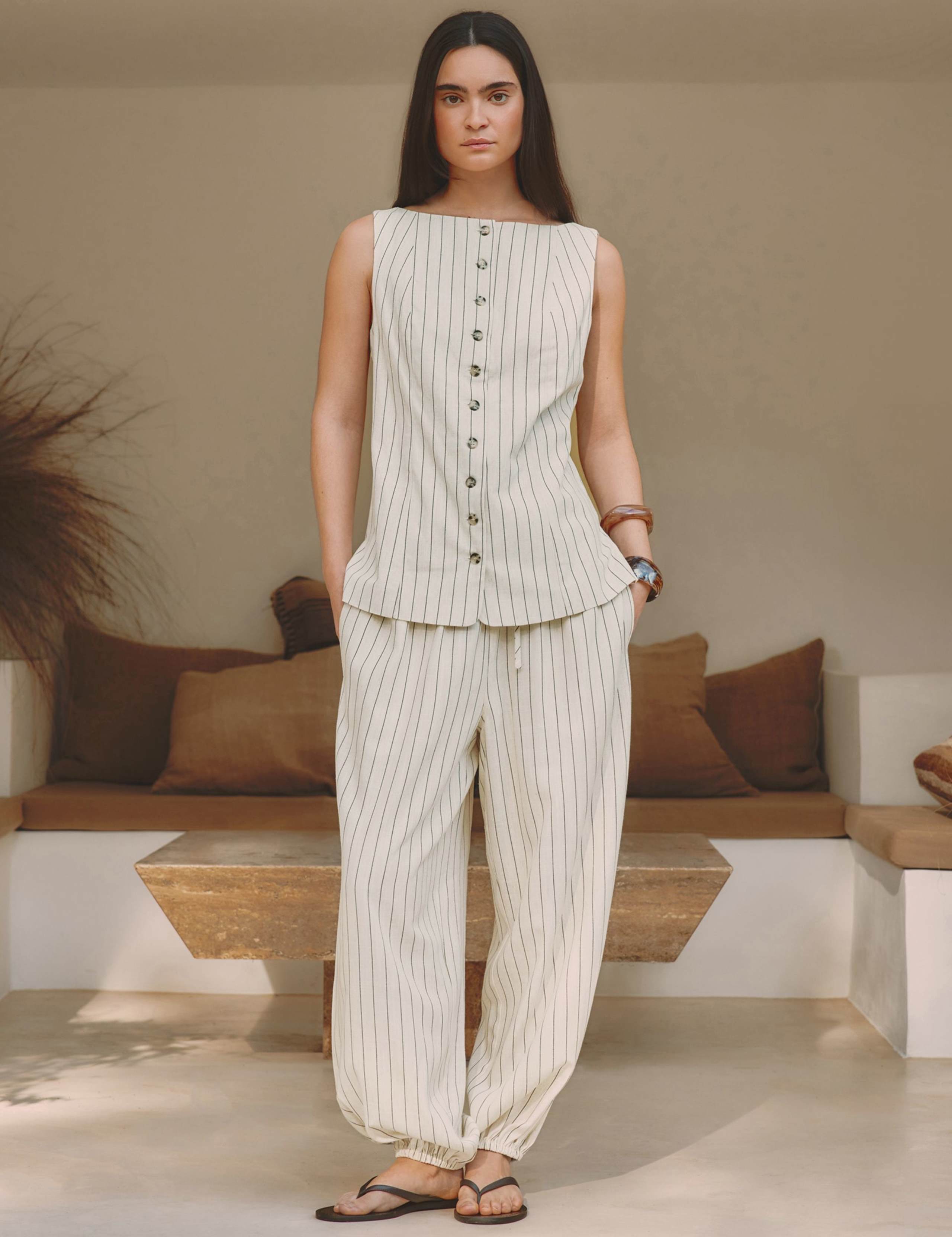 Linen Blend Pinstripe Balloon Joggers 1 of 6