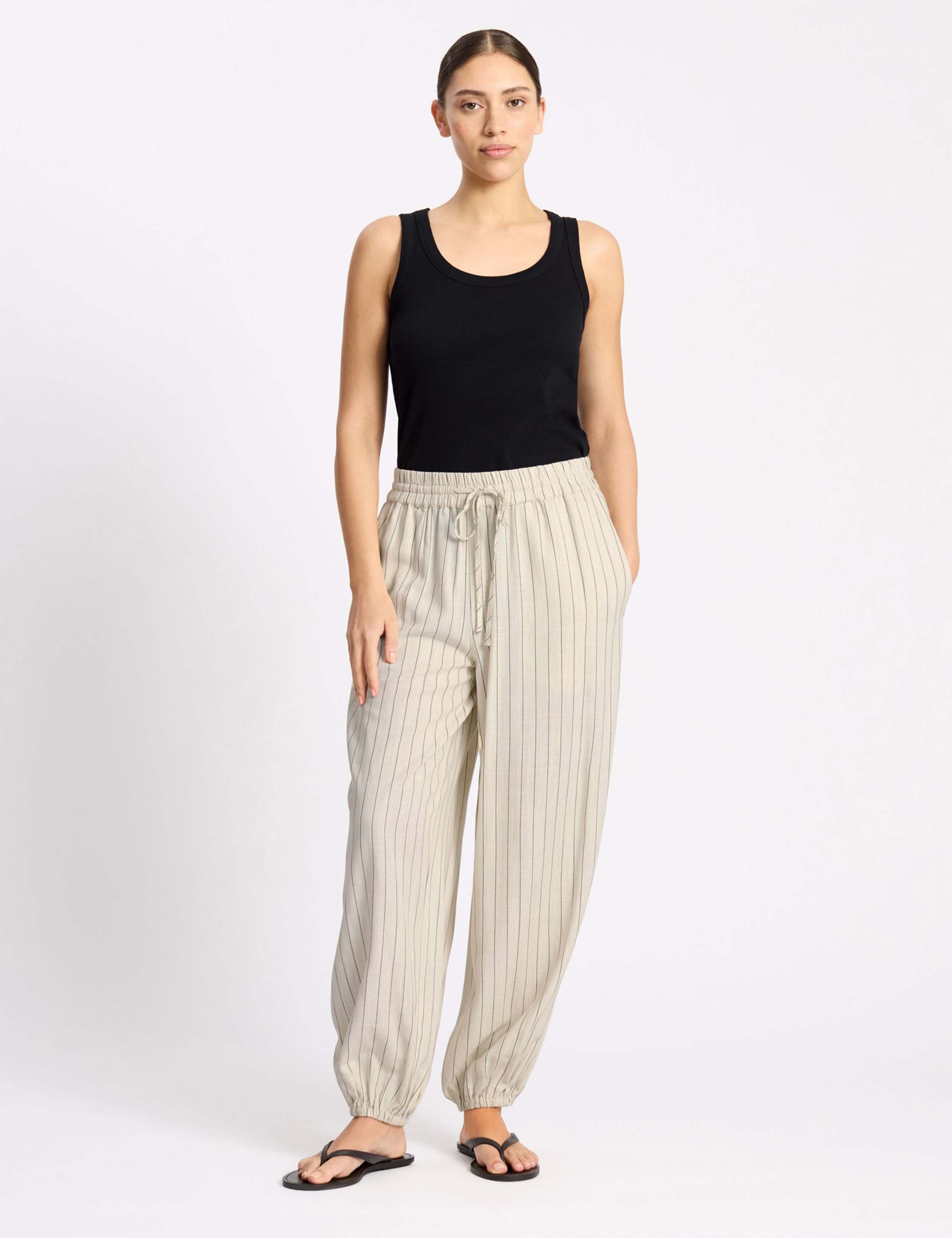 Linen Blend Pinstripe Balloon Joggers 3 of 6