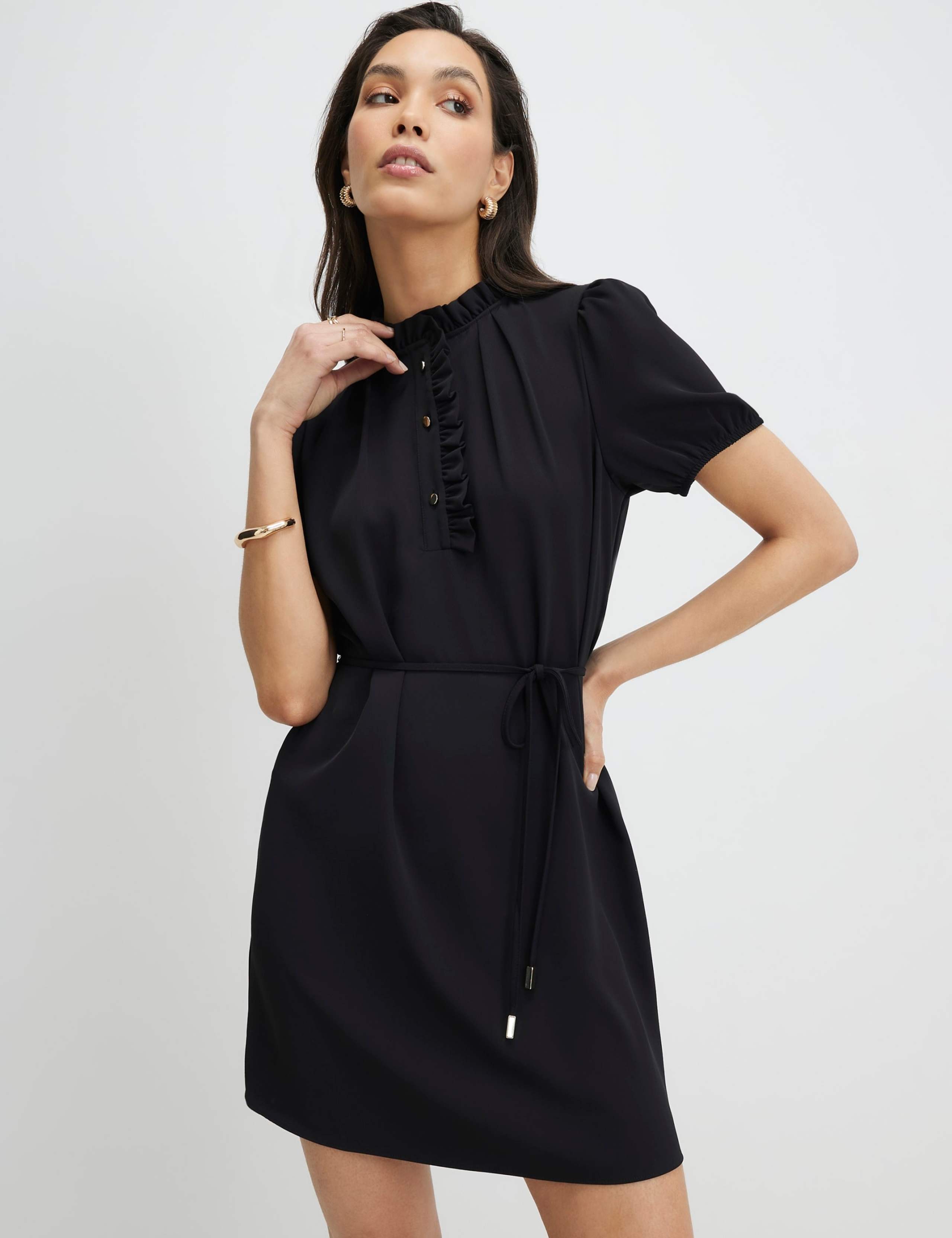Twill Workwear High Neck Mini Shift Dress 1 of 4