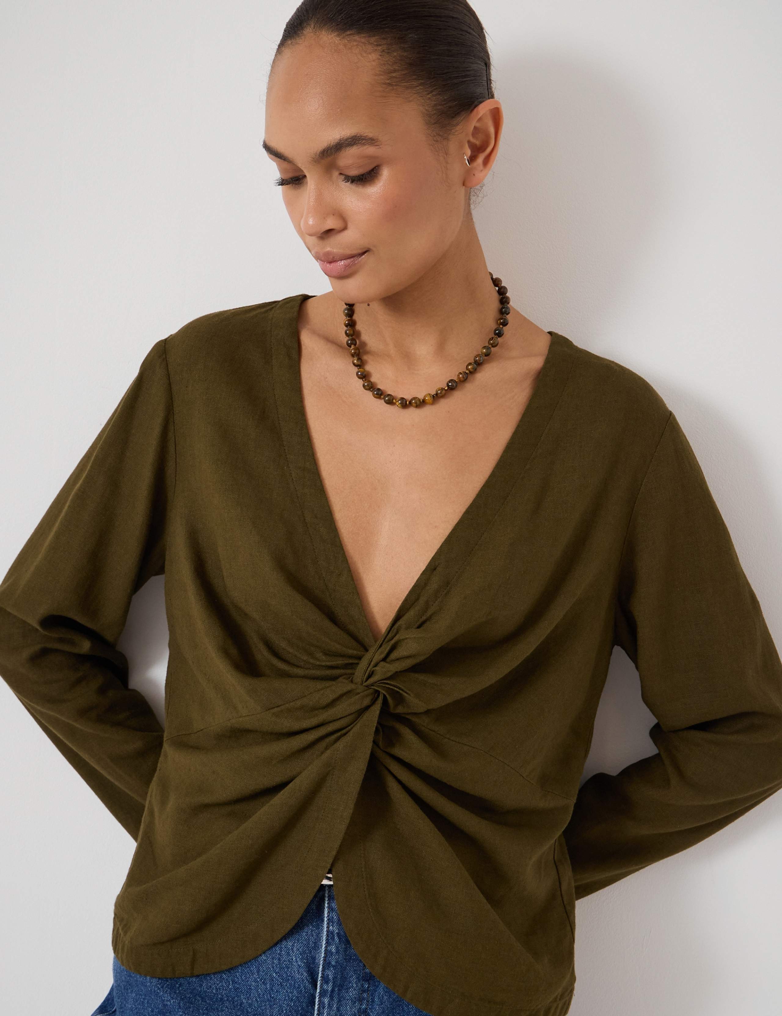 Linen Rich V-Neck Twist Front Top 3 of 5
