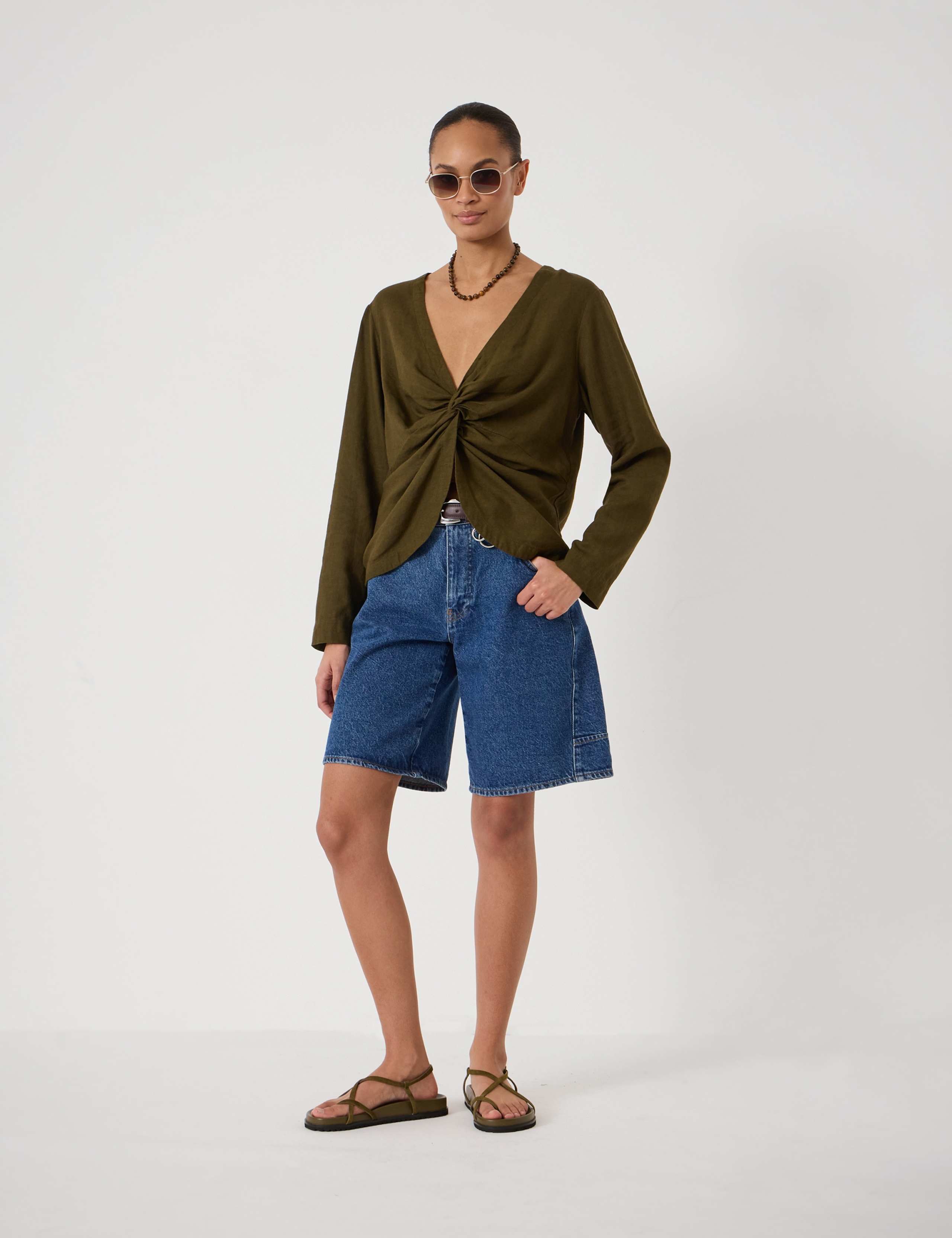 Linen Rich V-Neck Twist Front Top 4 of 5