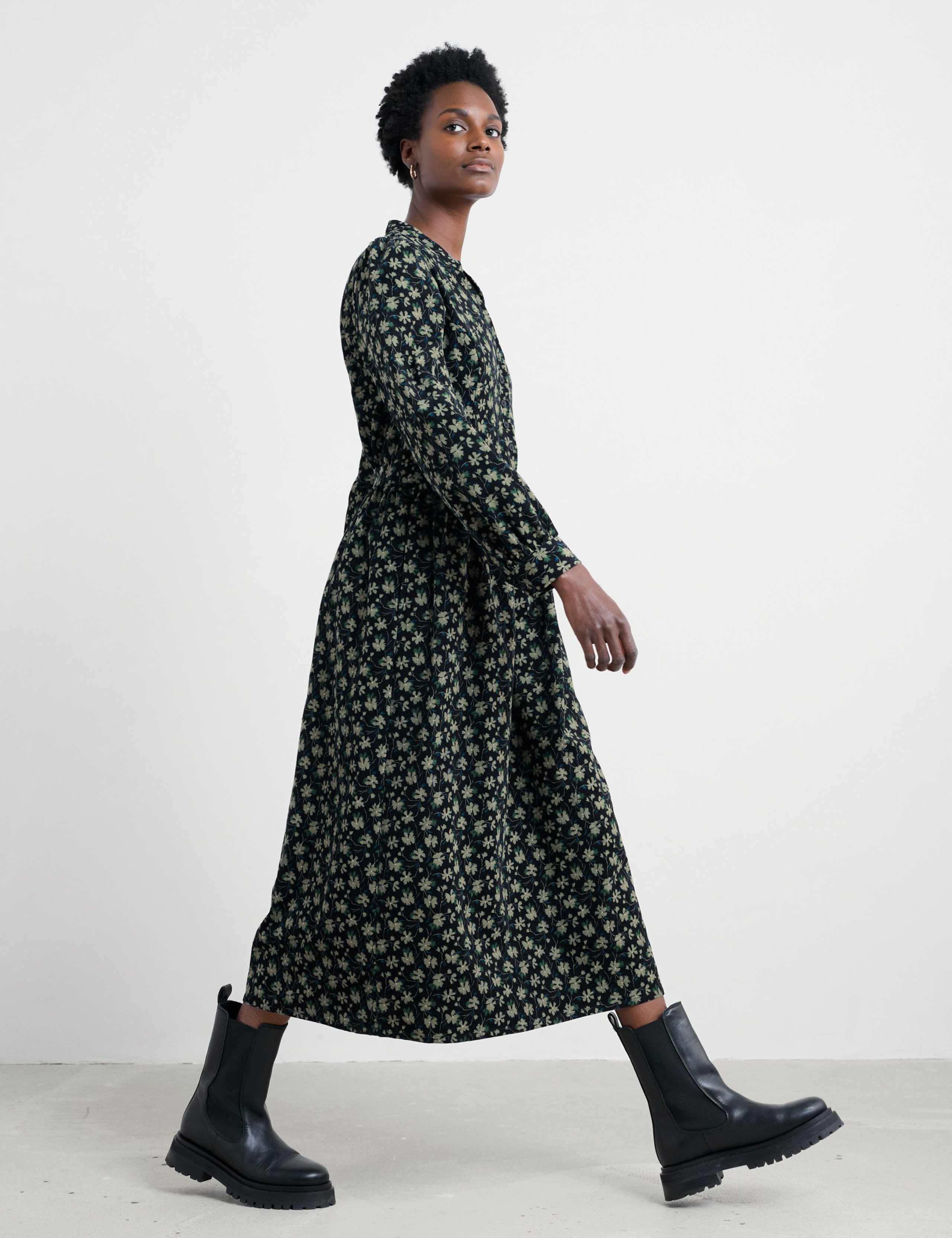 Pure Cotton Floral Midi Waisted Dress 4 of 5