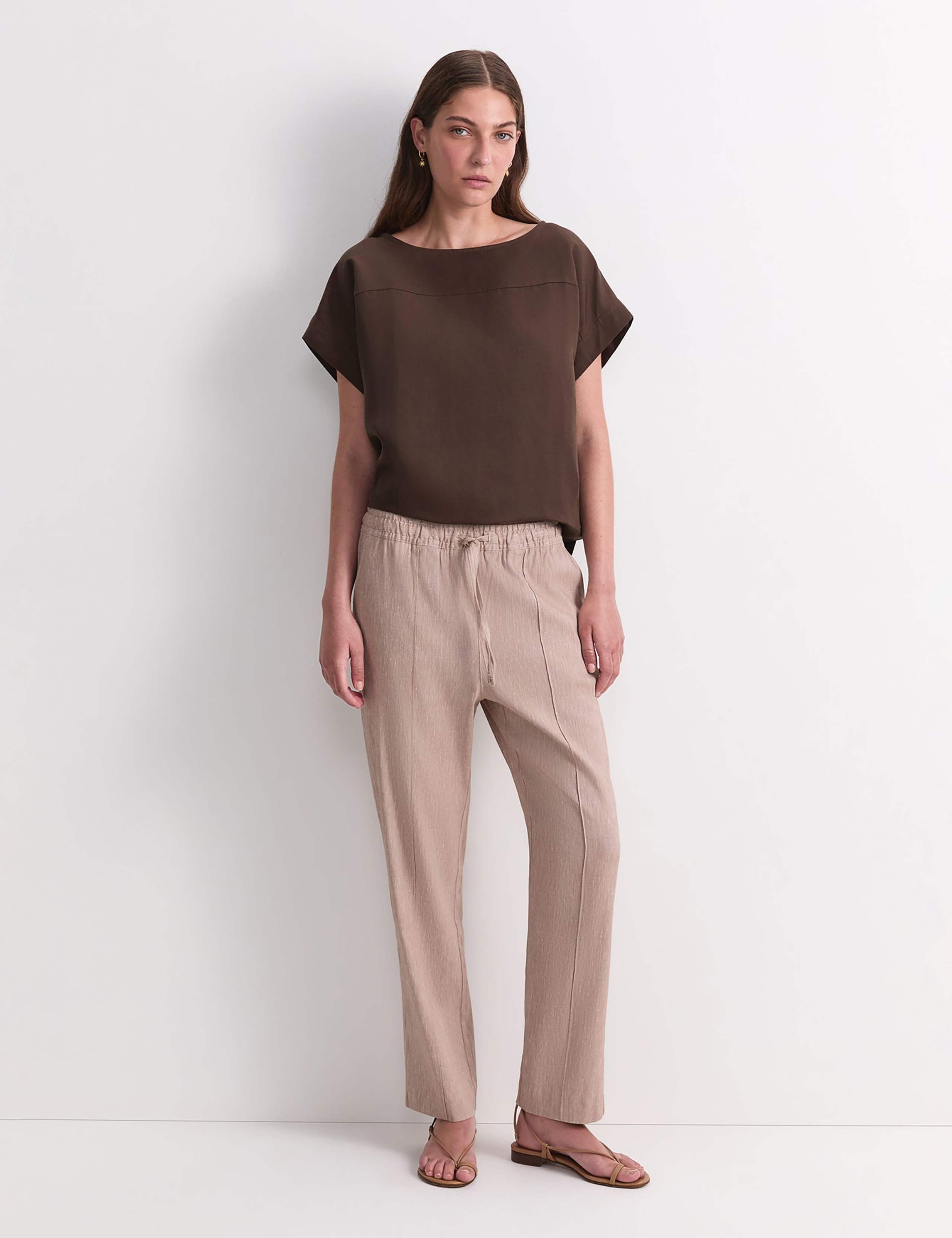 Linen Blend Relaxed Tapered Trousers 1 of 4