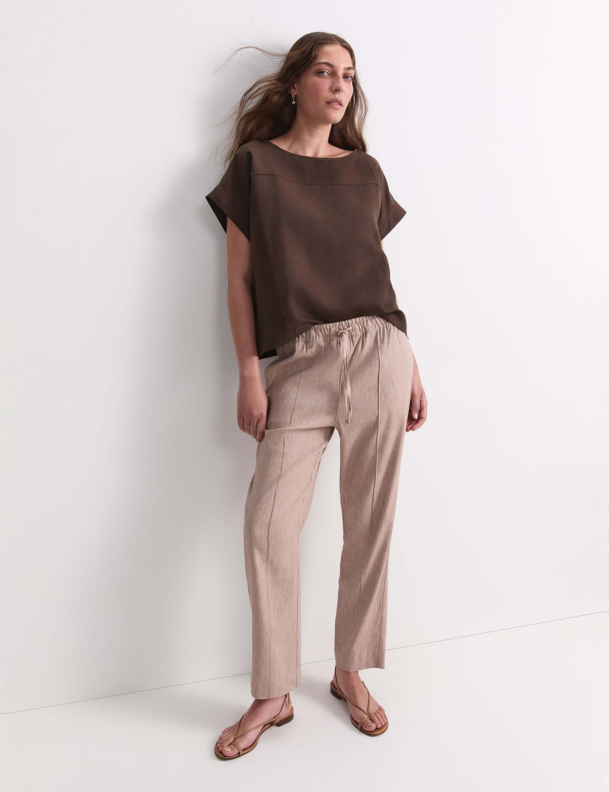 Linen Blend Relaxed Tapered Trousers 3 of 4