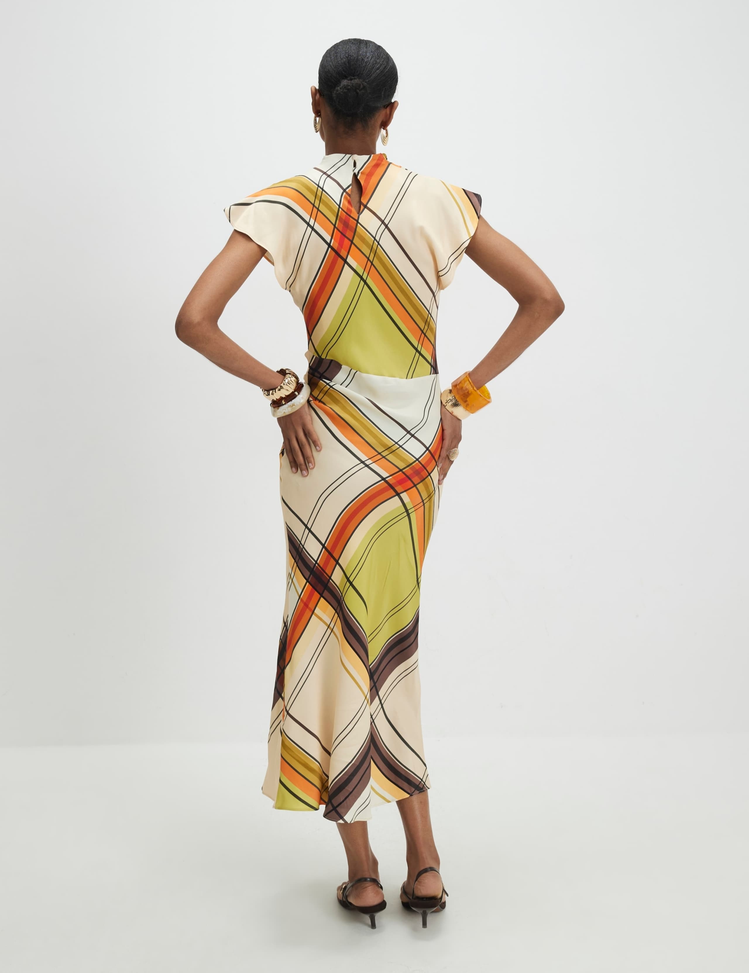 Checked Cowl Neck Midi Column Dress 2 of 4