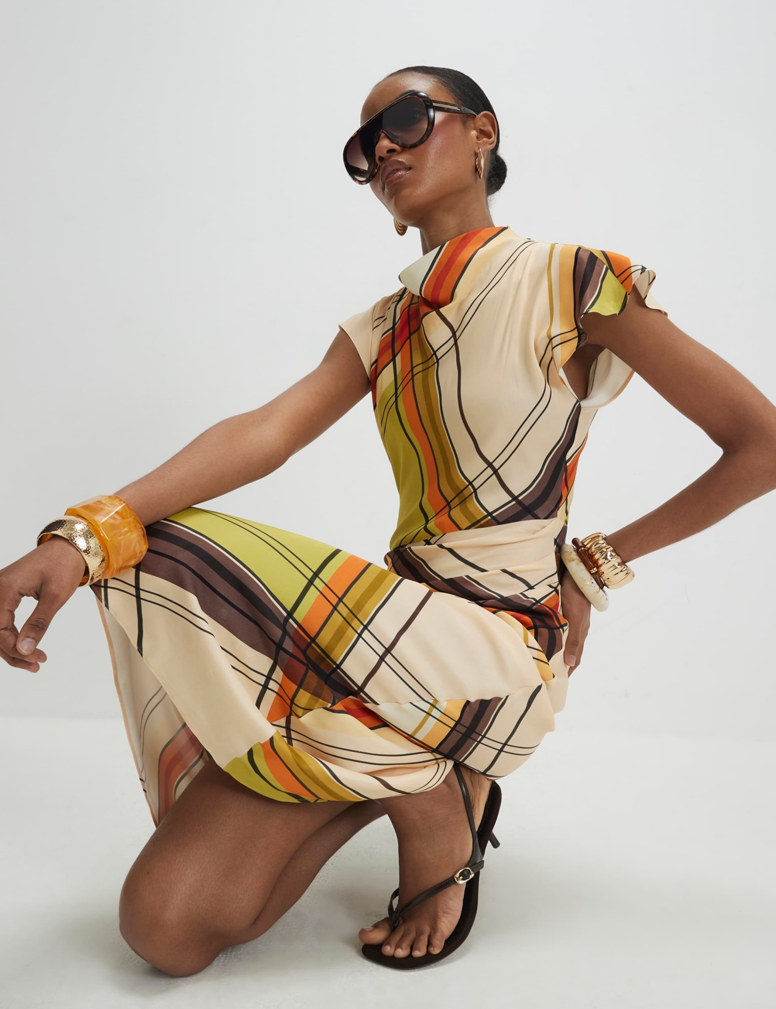 Checked Cowl Neck Midi Column Dress 3 of 4