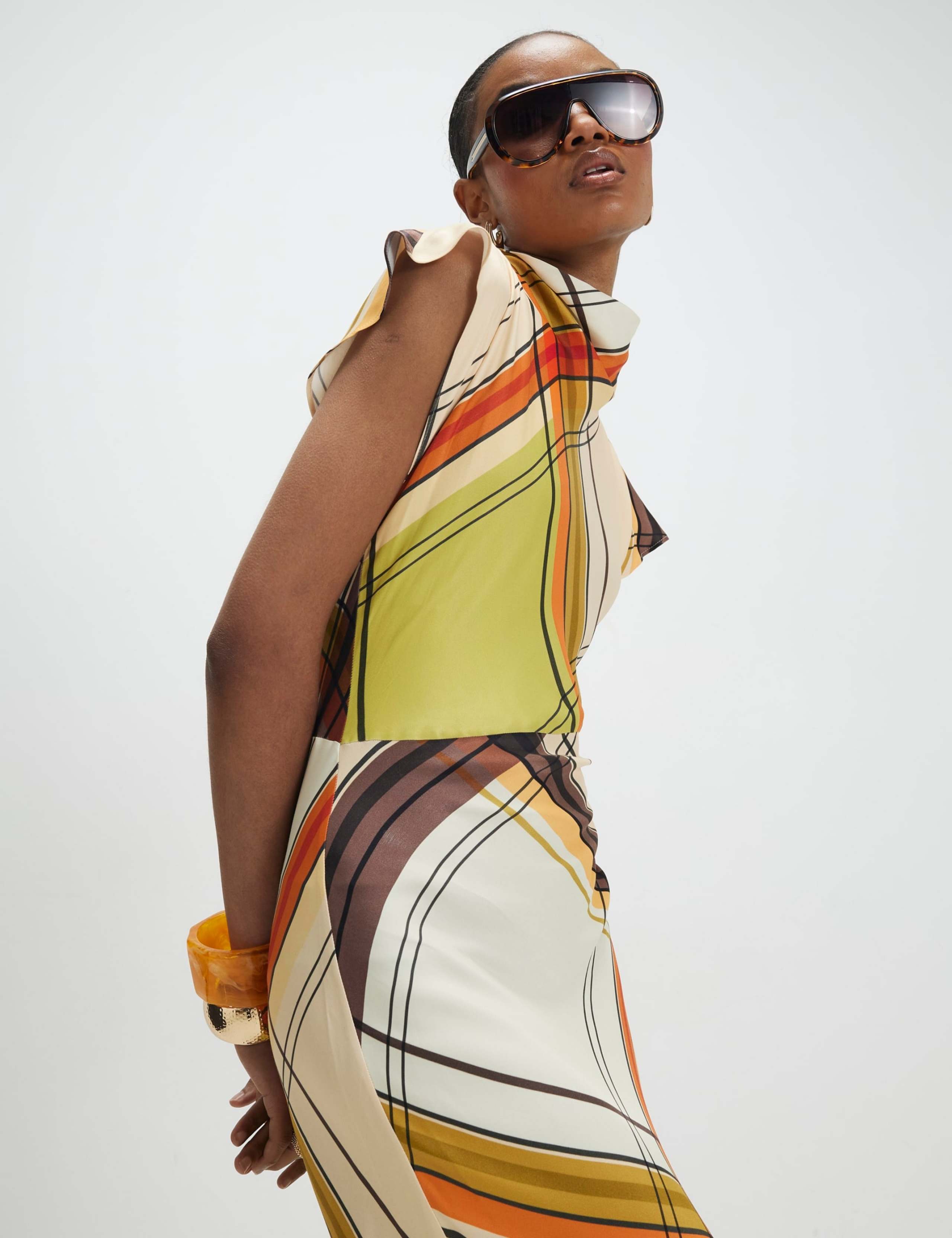 Checked Cowl Neck Midi Column Dress 4 of 4
