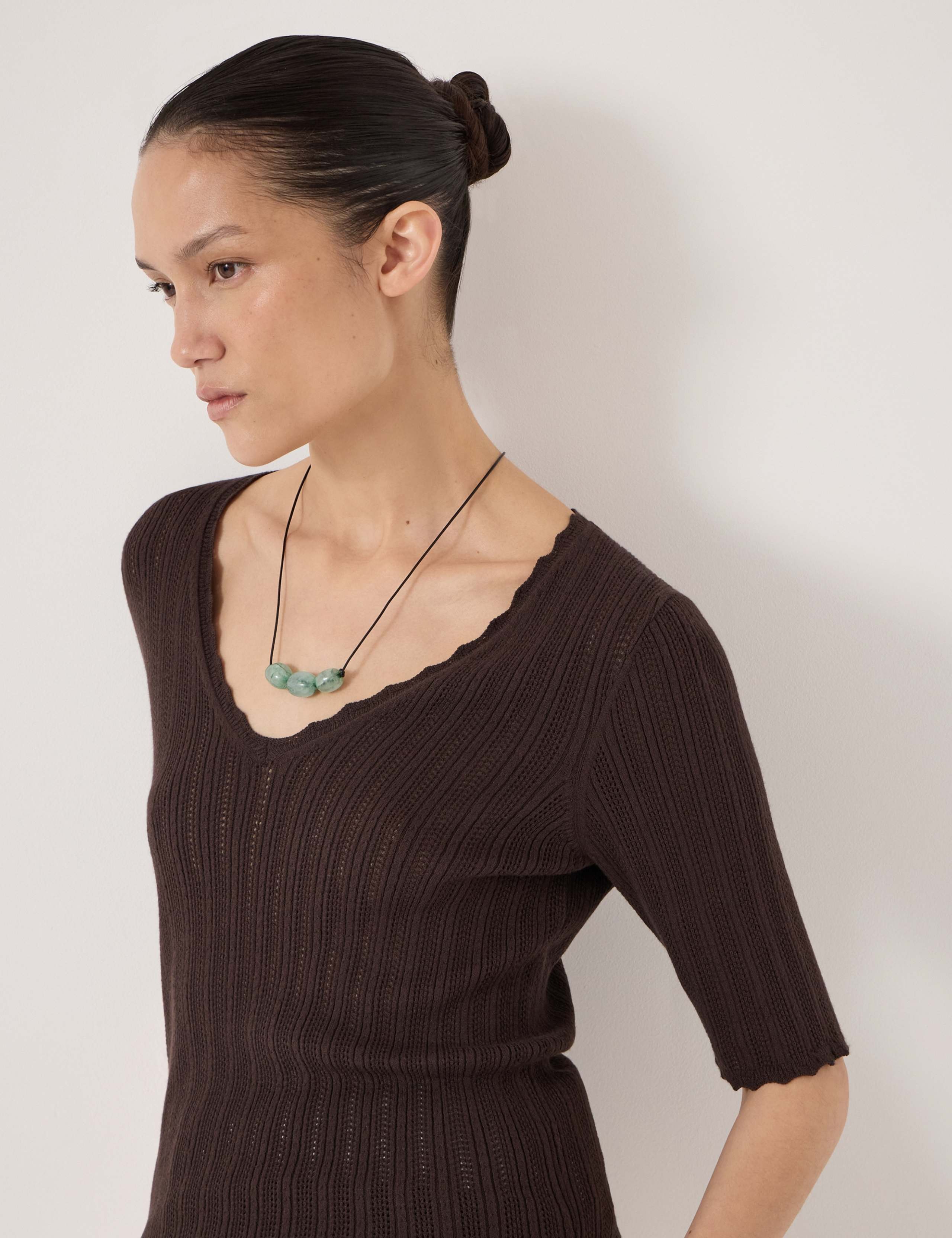Fine Pointelle V-Neck T-Shirt 3 of 6