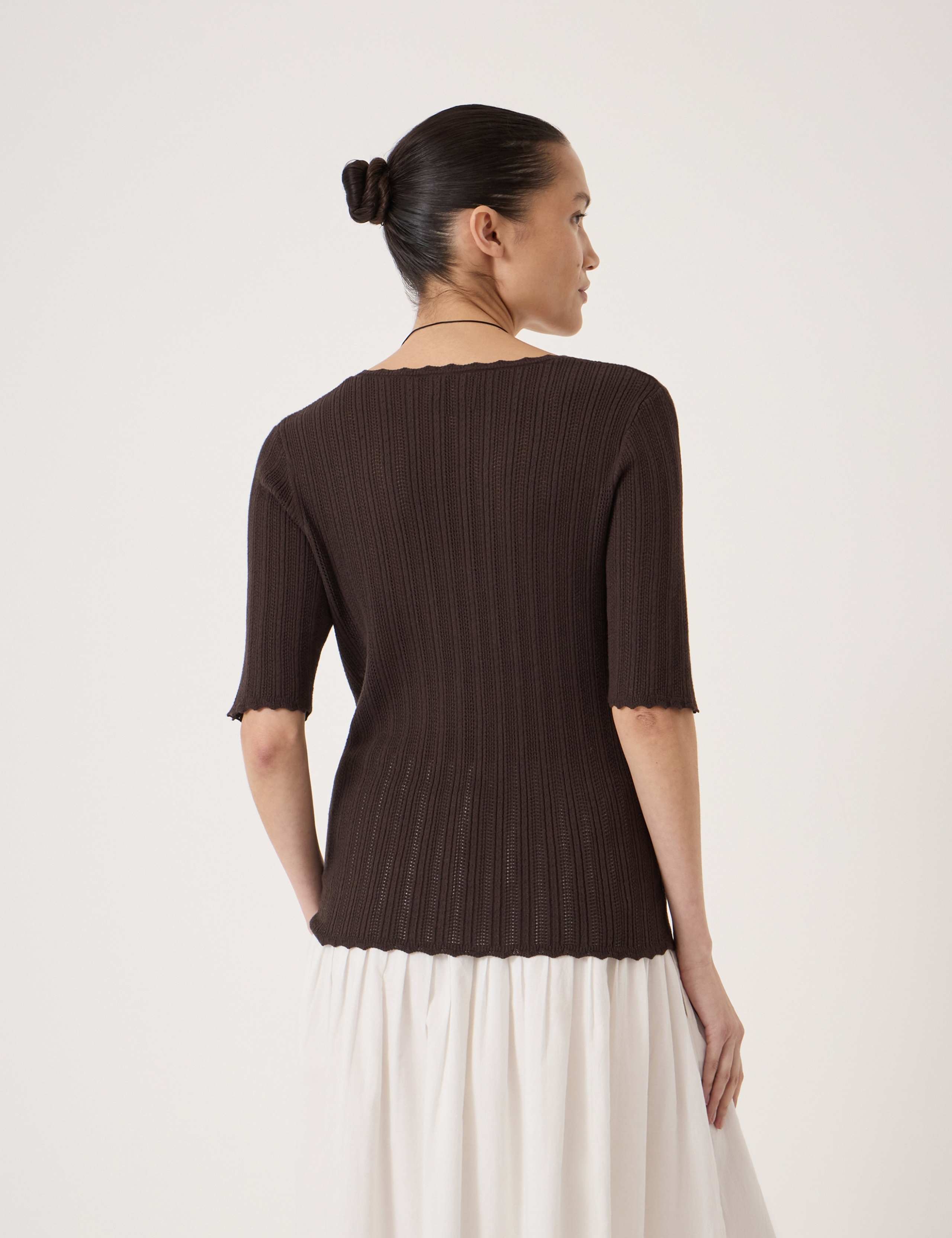 Fine Pointelle V-Neck T-Shirt 4 of 6
