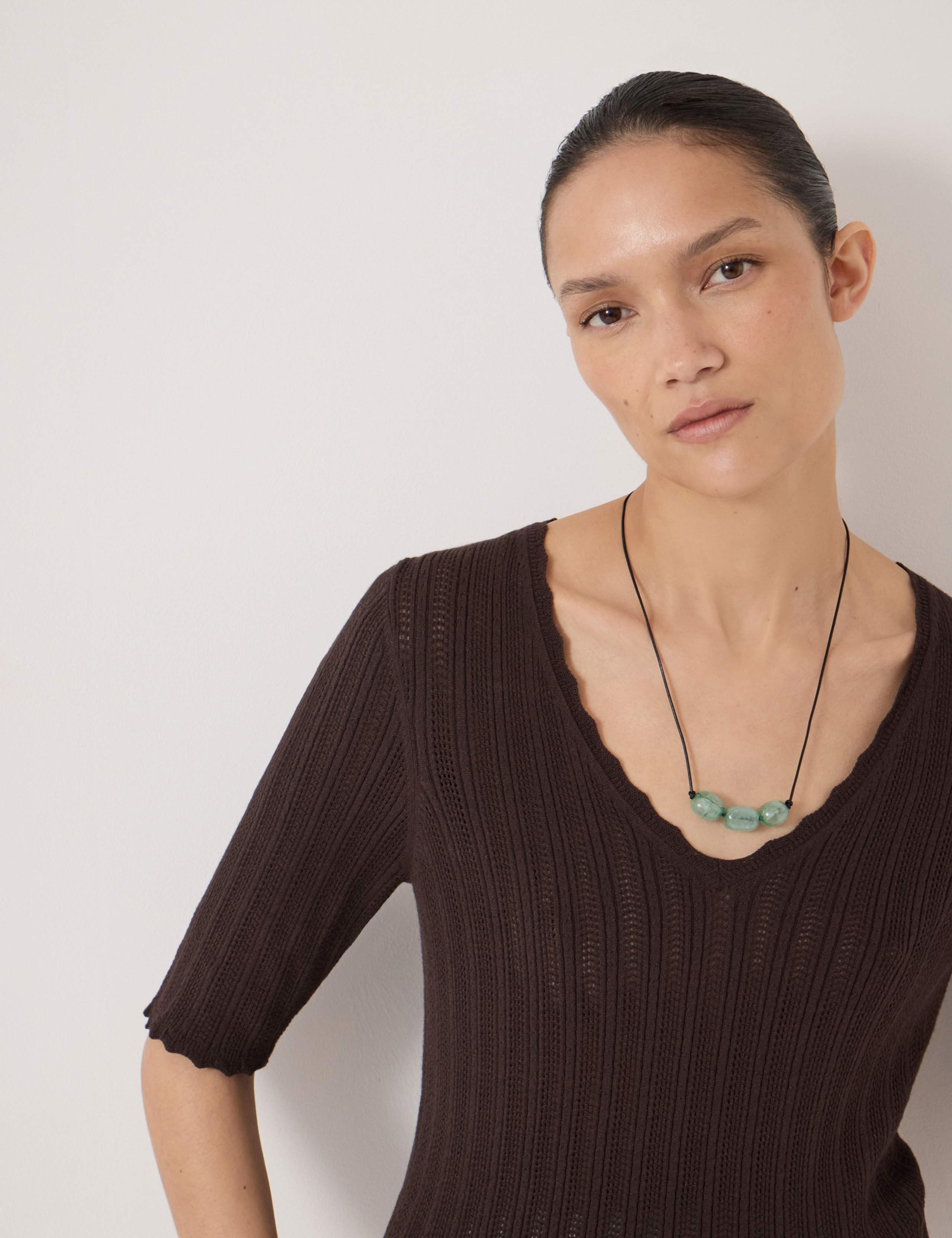 Fine Pointelle V-Neck T-Shirt 6 of 6