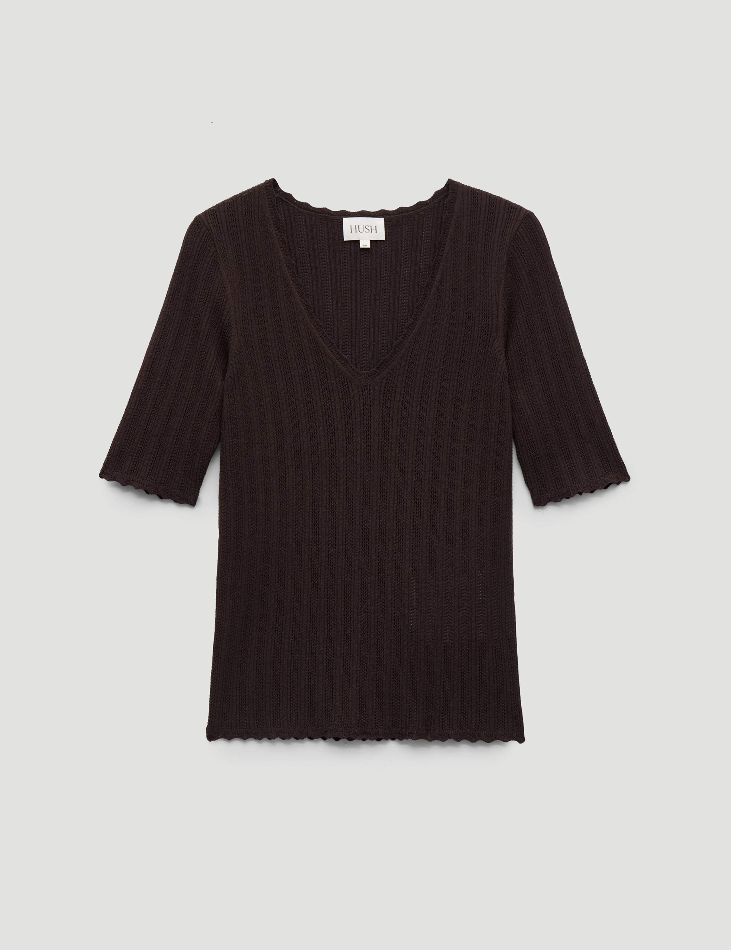 Fine Pointelle V-Neck T-Shirt 2 of 6