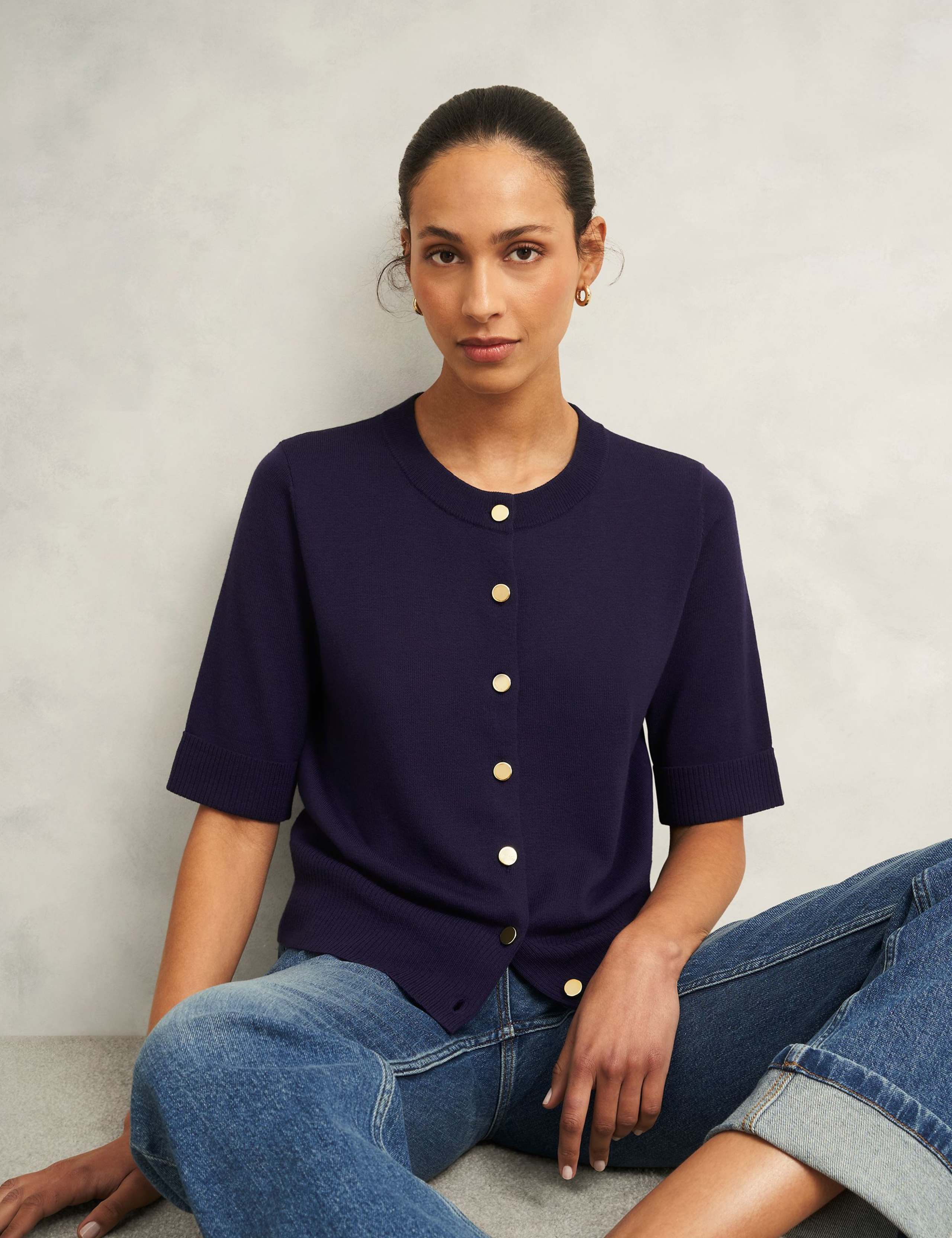 Crew Neck Cardigan with Wool 6 of 8