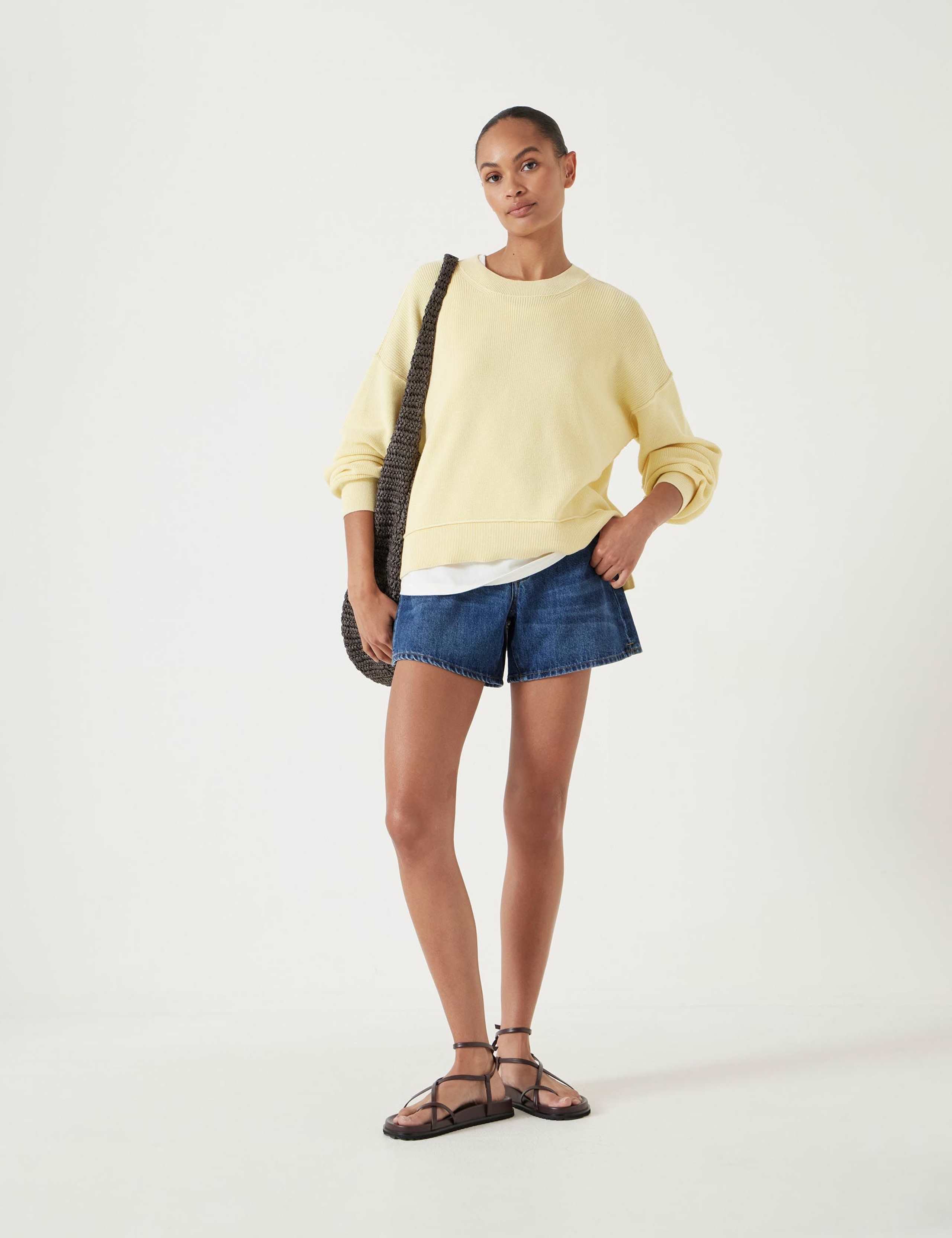 Pure Cotton Ribbed Textured Crew Neck Jumper 4 of 5