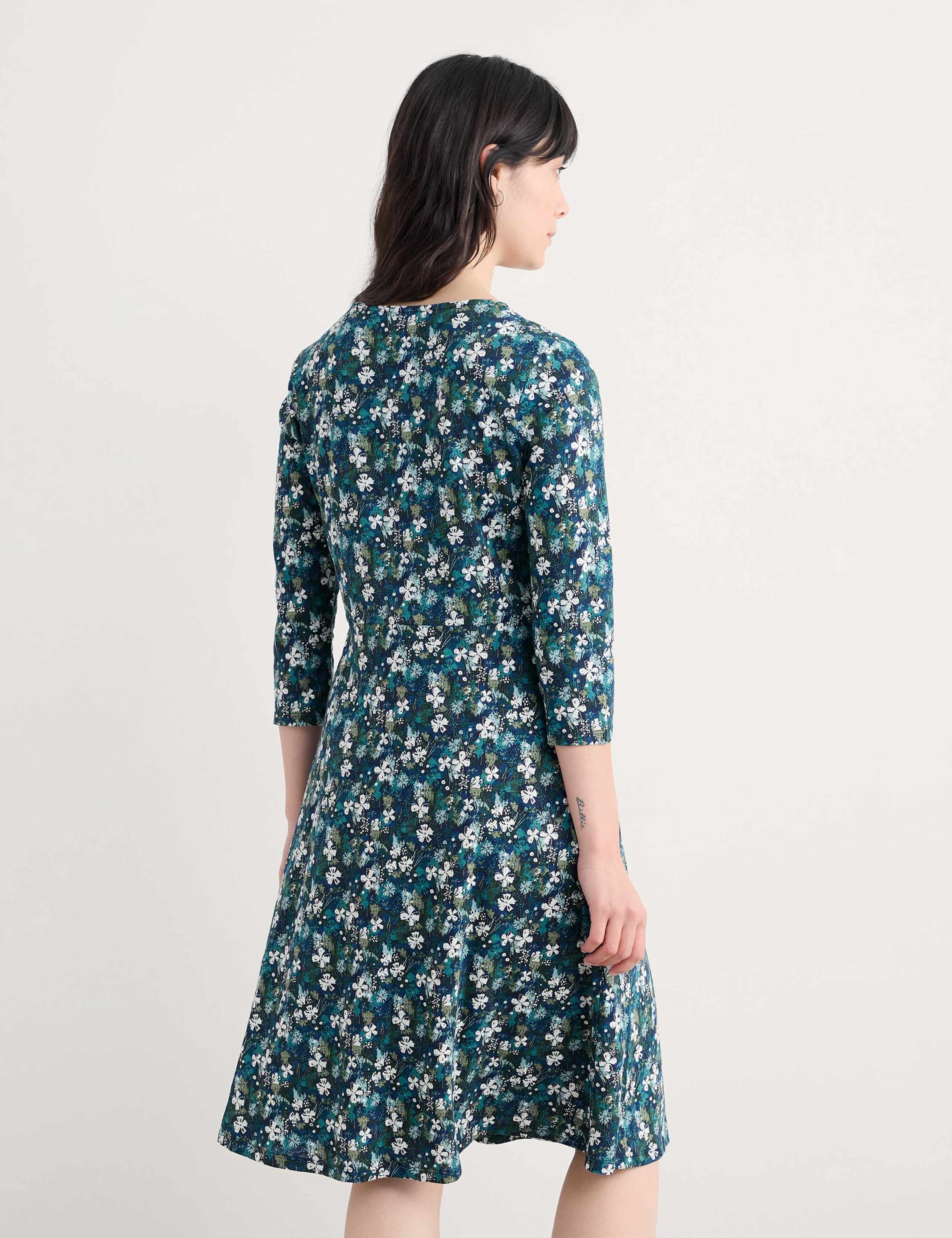 Pure Cotton Floral Midi Waisted Dress 3 of 5