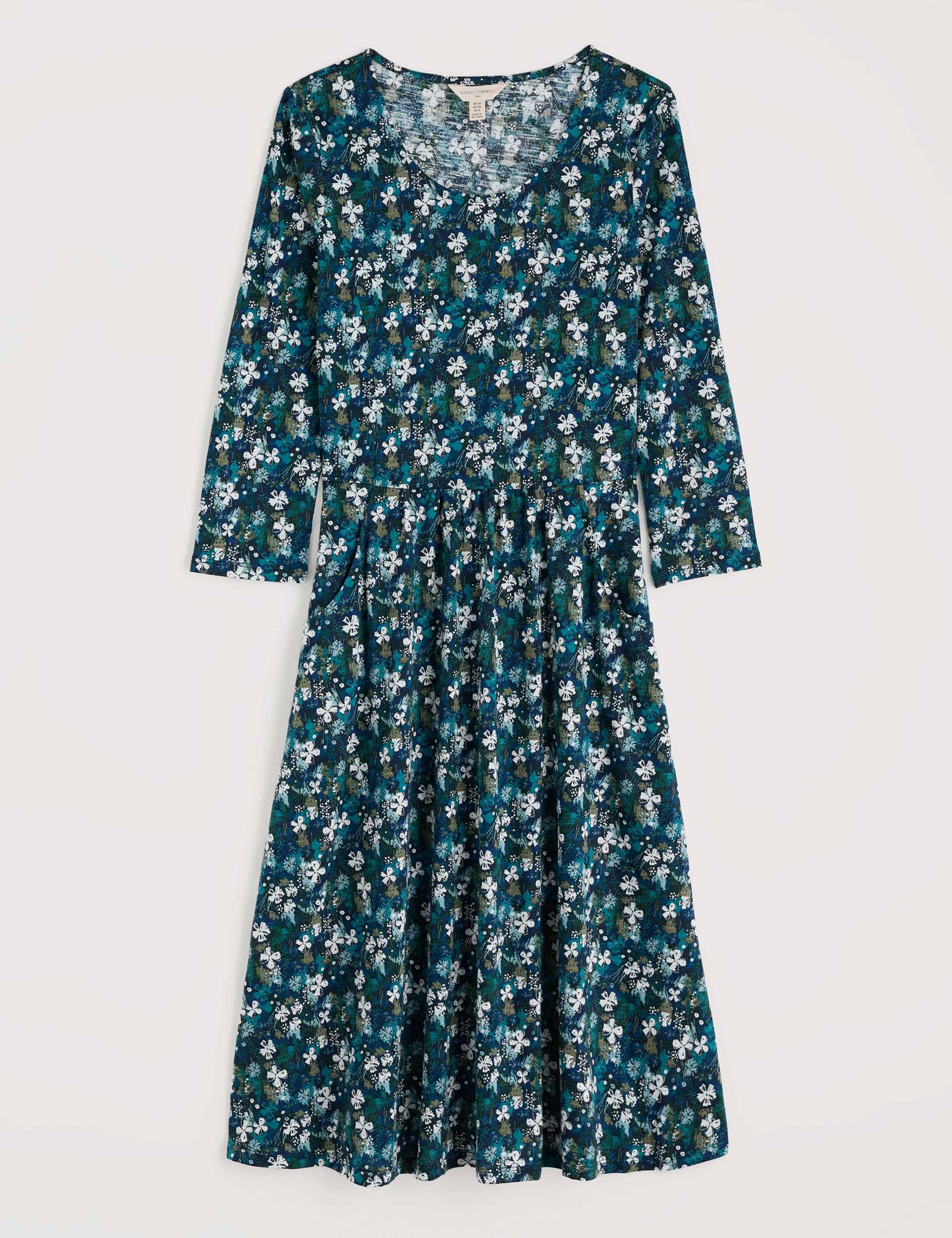 Pure Cotton Floral Midi Waisted Dress 2 of 5