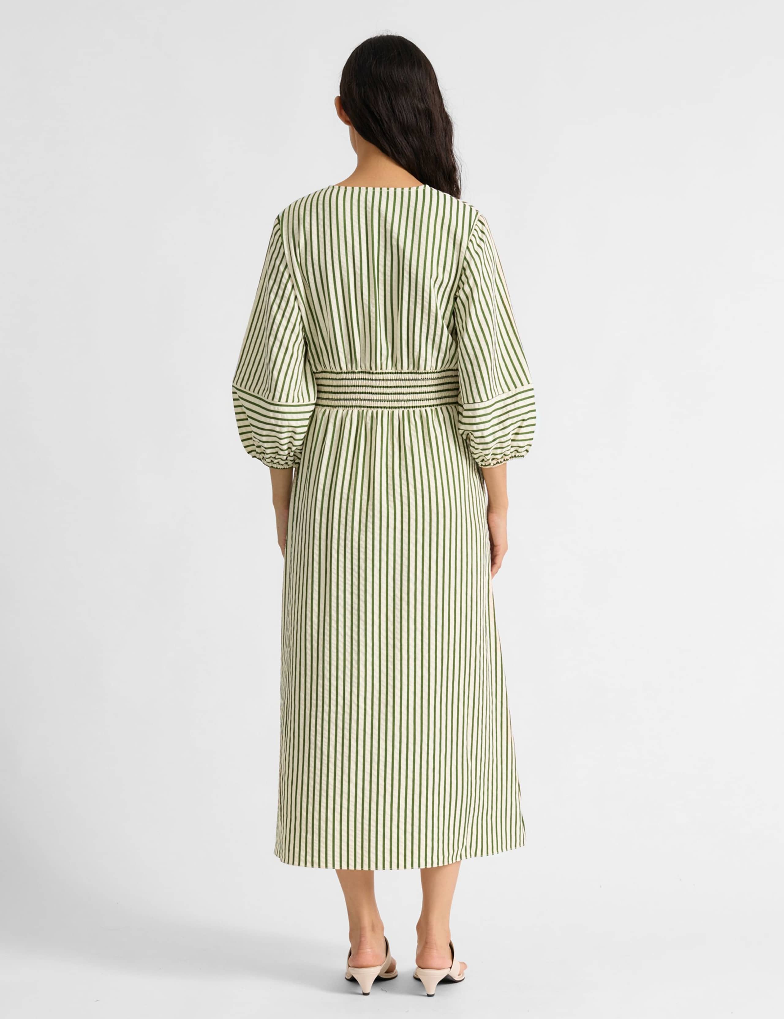 Cotton Blend Striped V-Neck Midi Shirt Dress 3 of 5