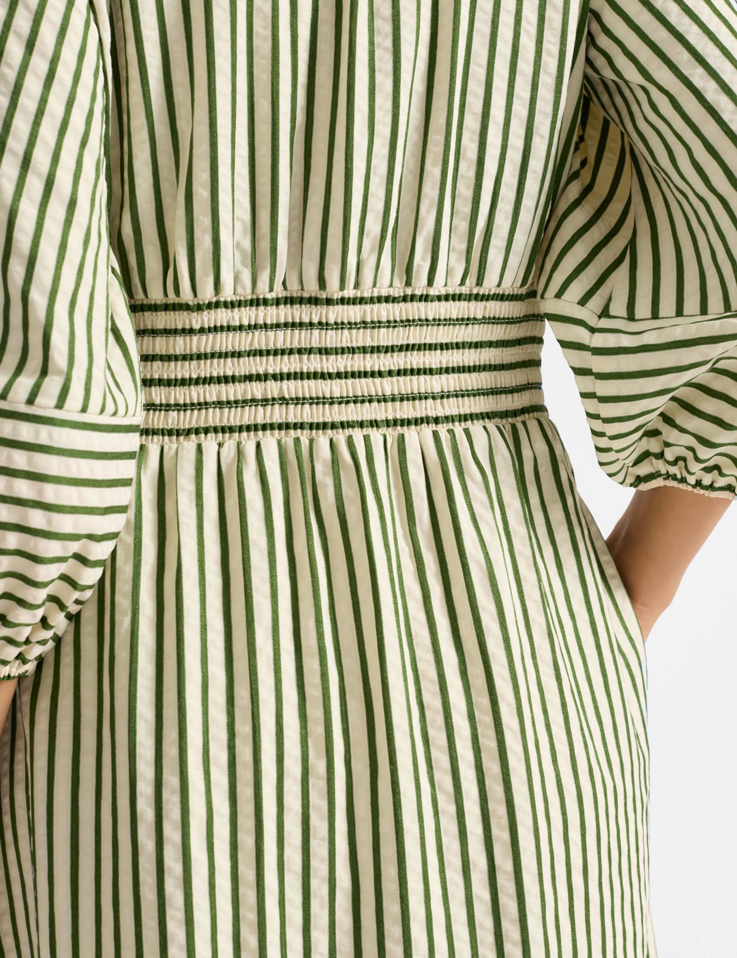 Cotton Blend Striped V-Neck Midi Shirt Dress 4 of 5