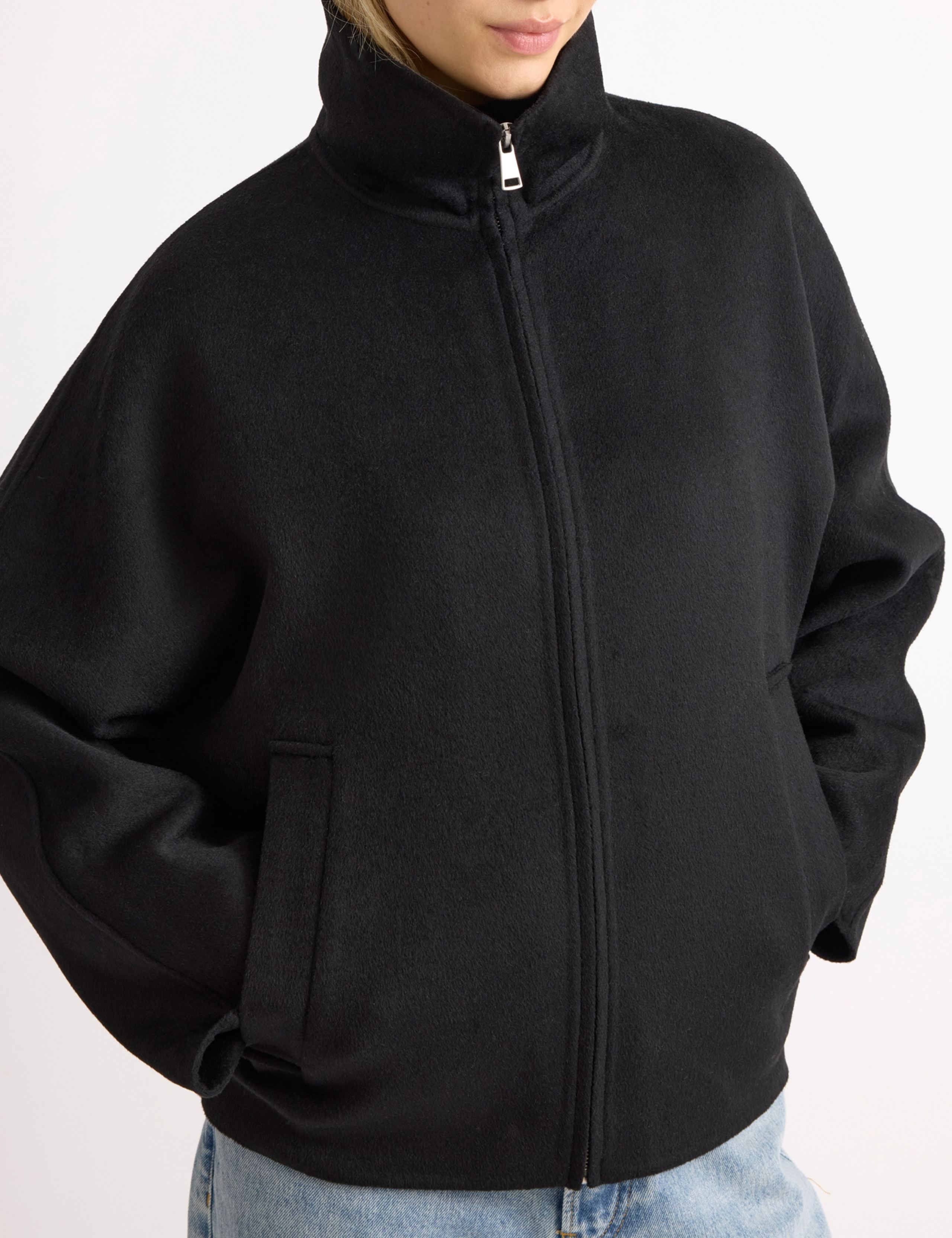 Wool Blend Funnel Neck Zip Up Jacket 3 of 5