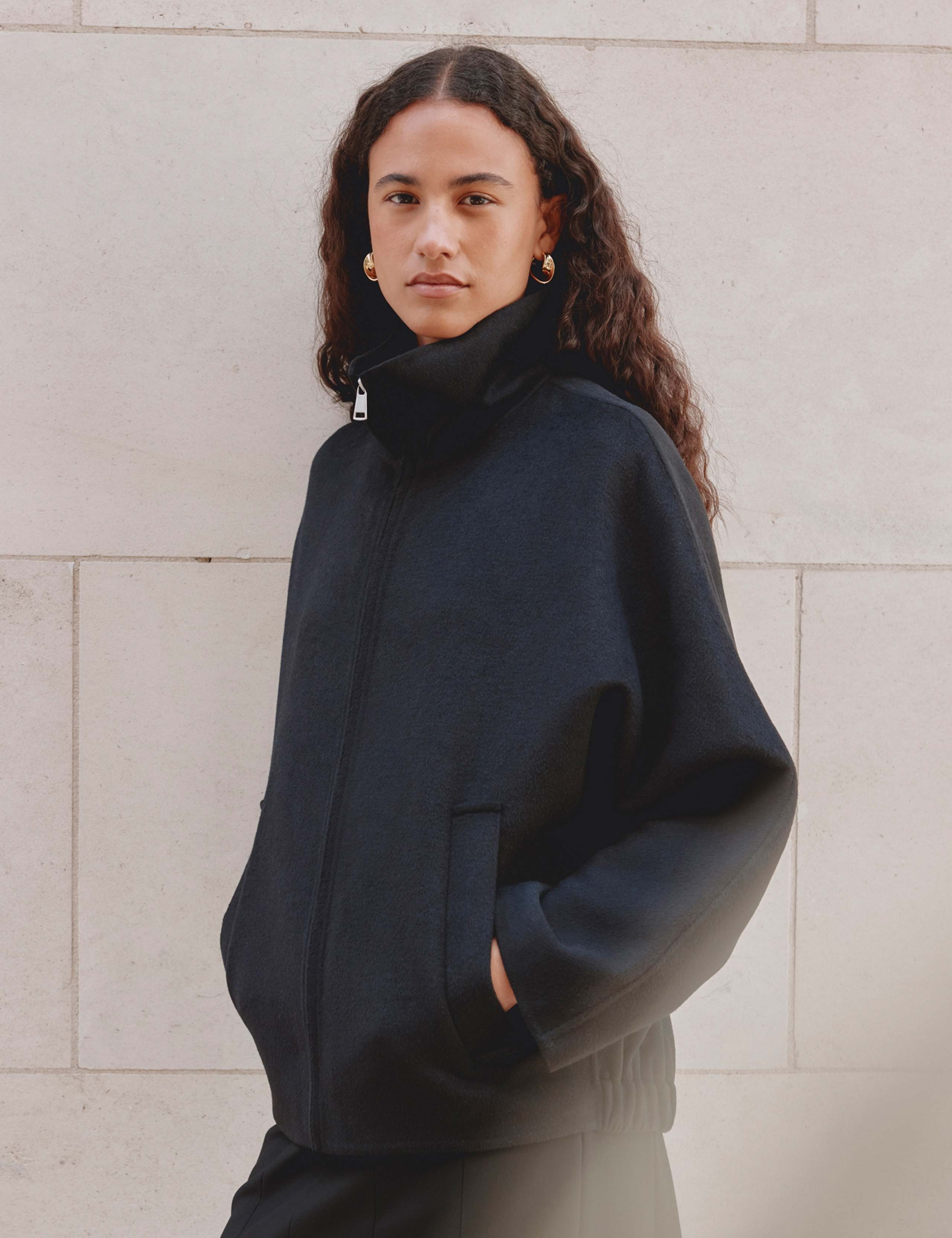 Wool Blend Funnel Neck Zip Up Jacket 4 of 5