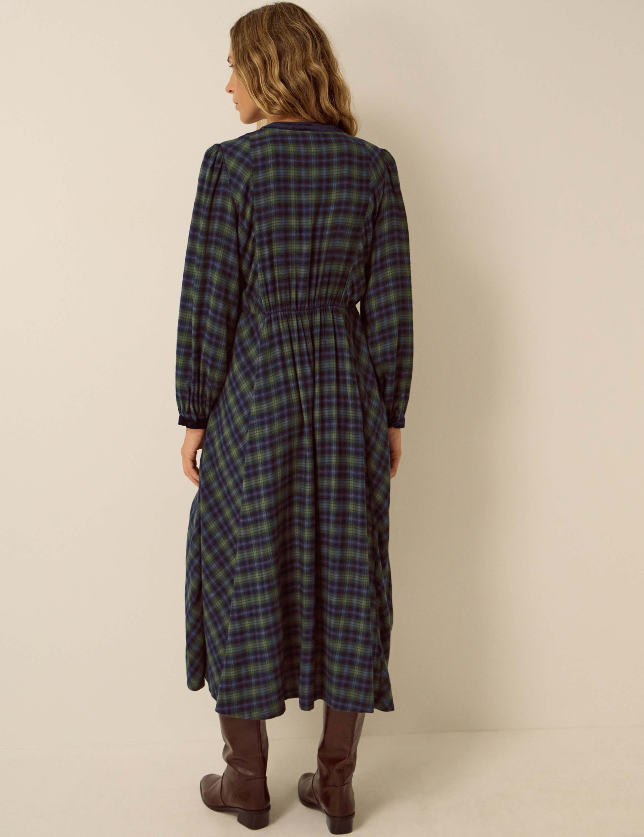 Cotton Blend Checked Midi Dress 3 of 5