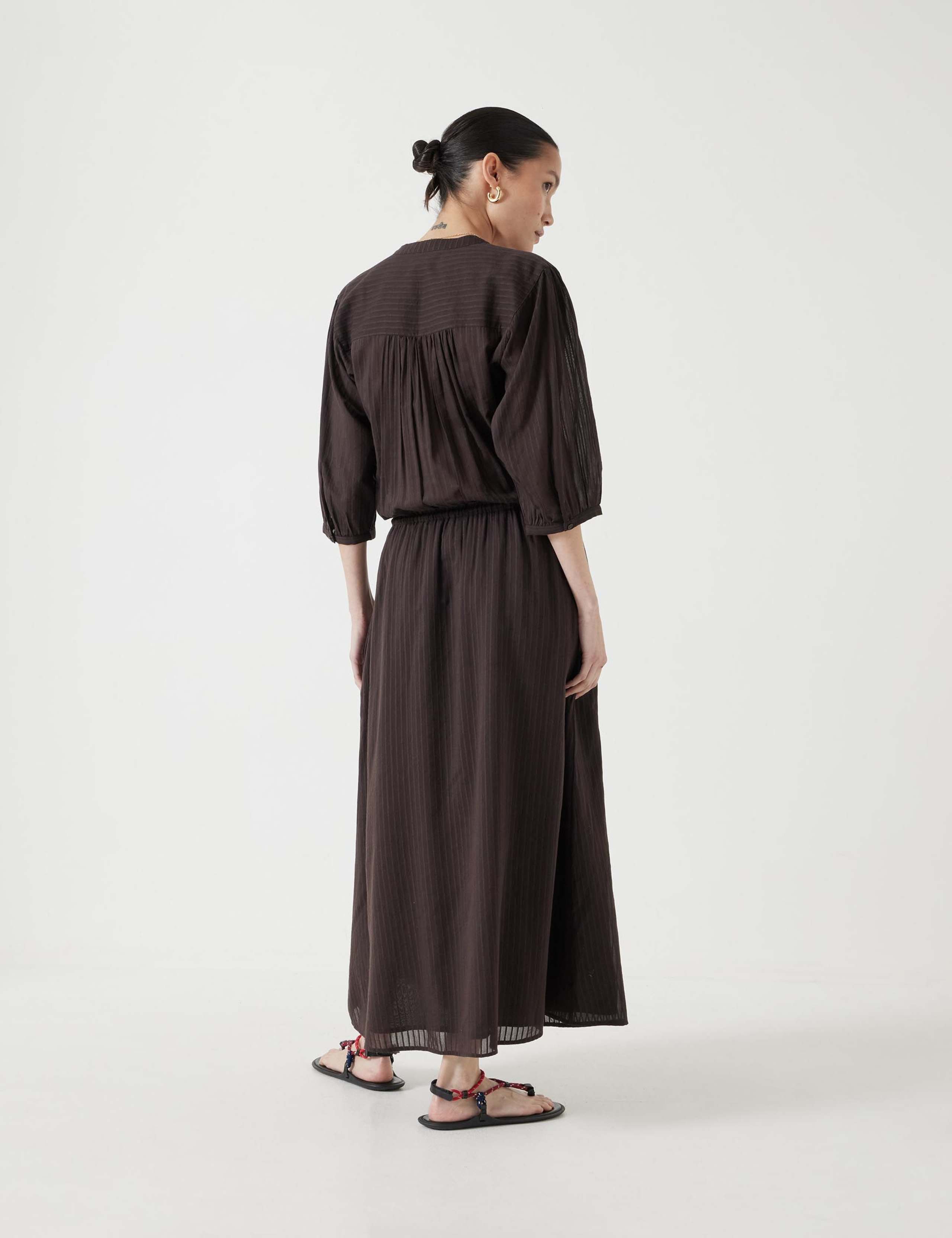 Cotton Rich Notch Neck Midaxi Waisted Dress 4 of 6