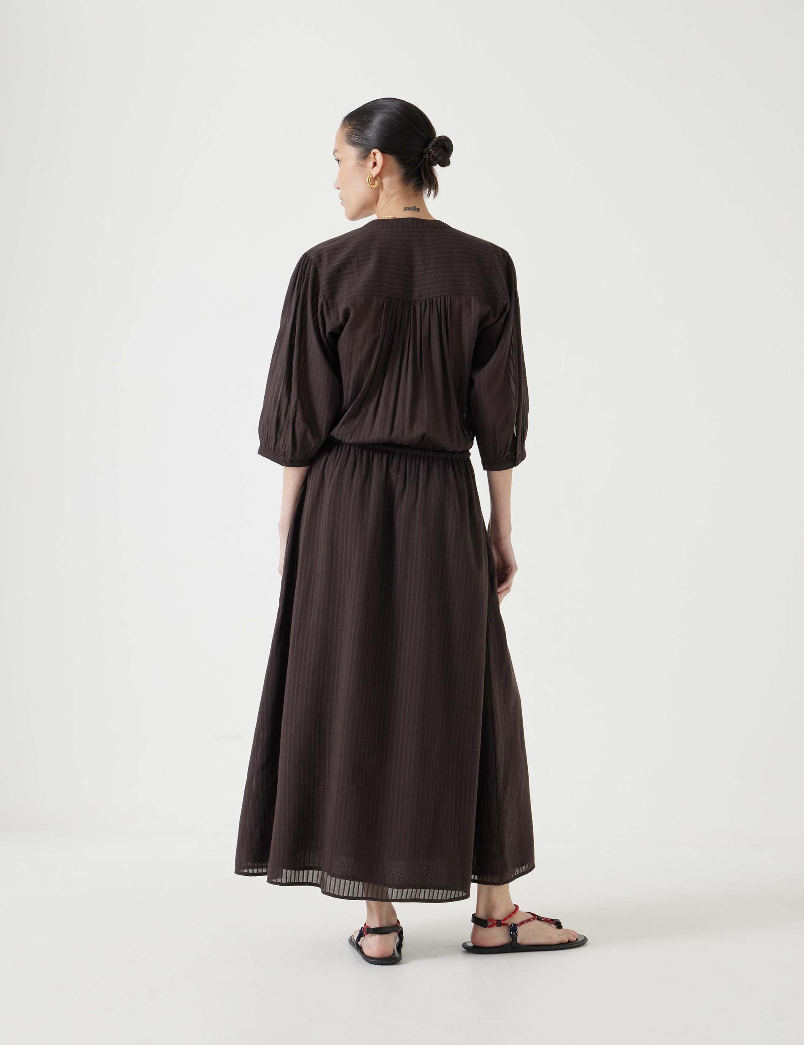 Cotton Rich Notch Neck Midaxi Waisted Dress 5 of 6