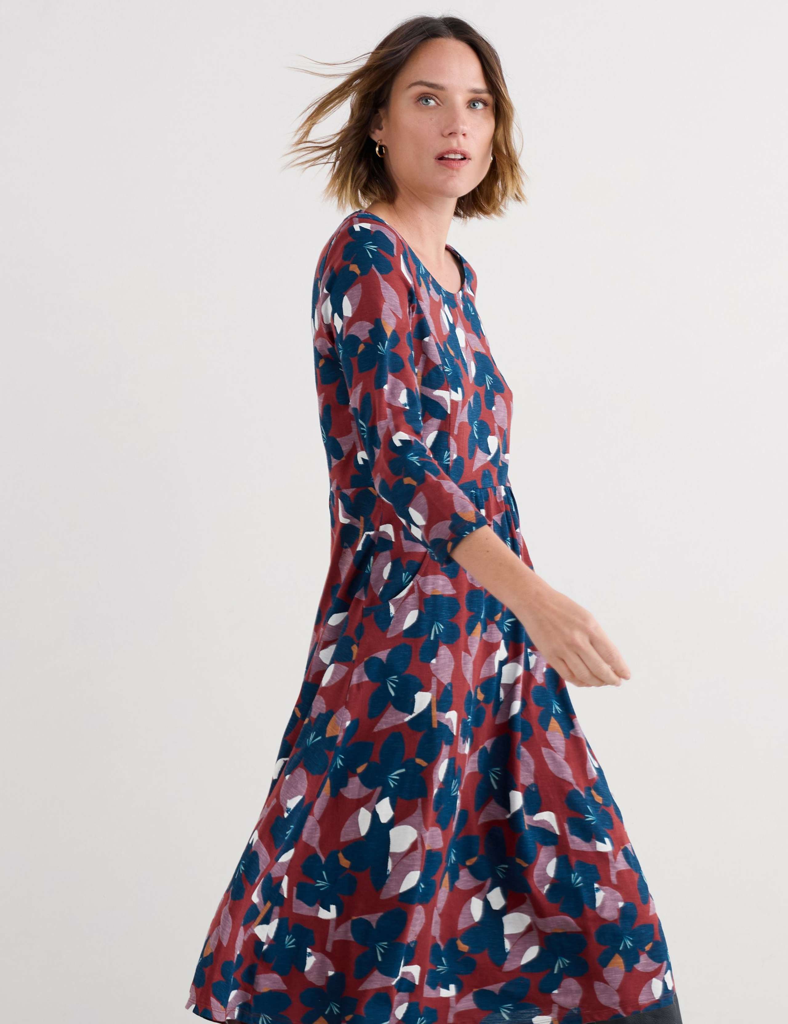 Pure Cotton Floral Midi Waisted Dress 3 of 5